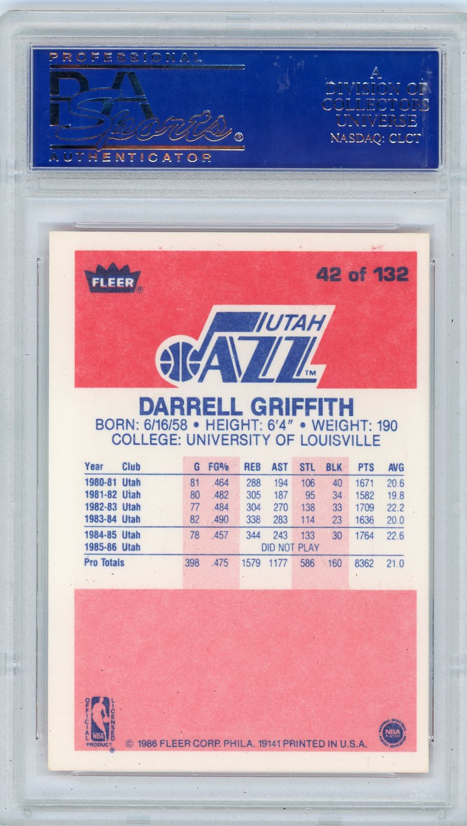 1986 Fleer Darrell Griffith #42 PSA 9
