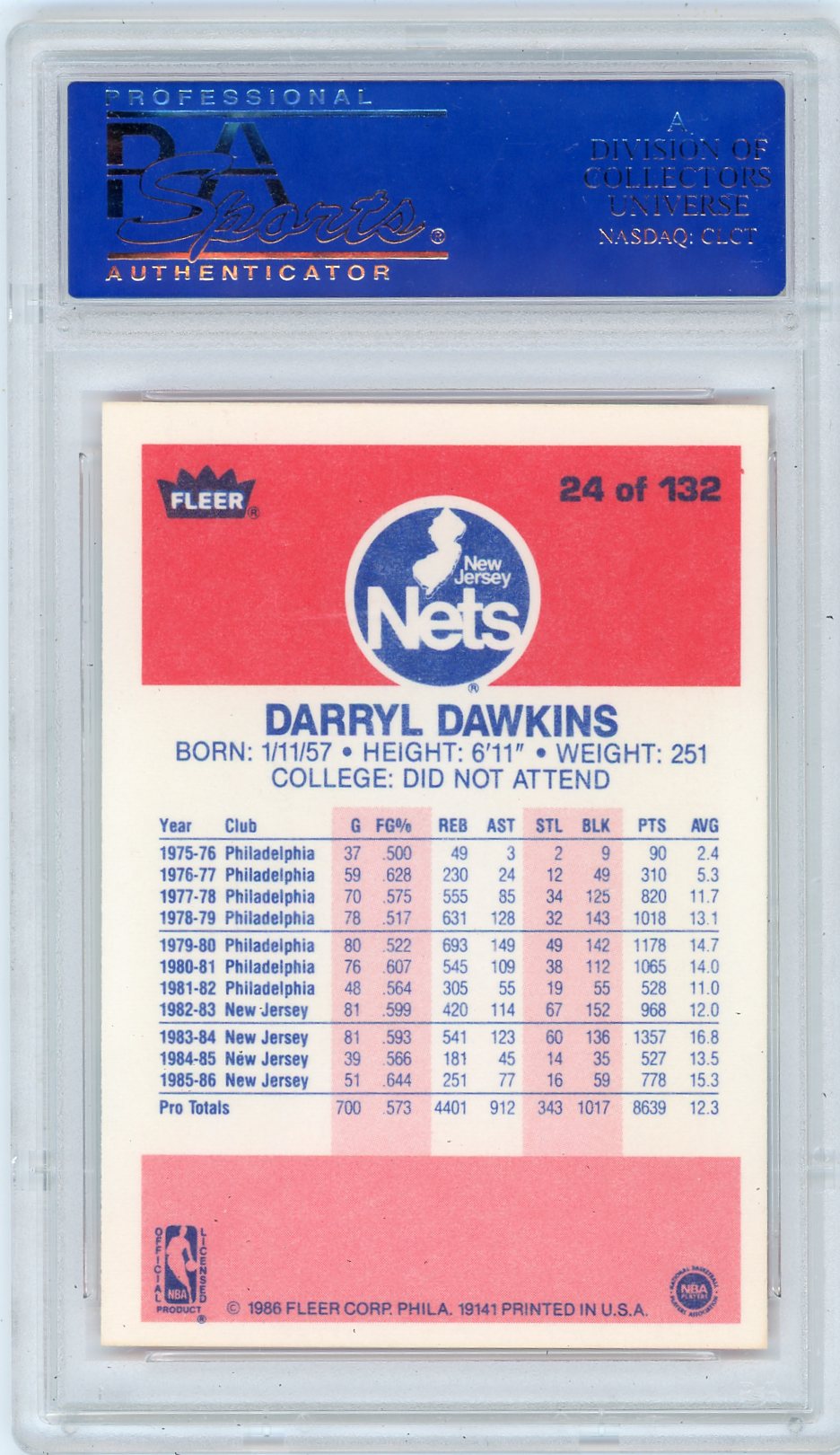 1986 Fleer Darryl Dawkins #24 PSA 9