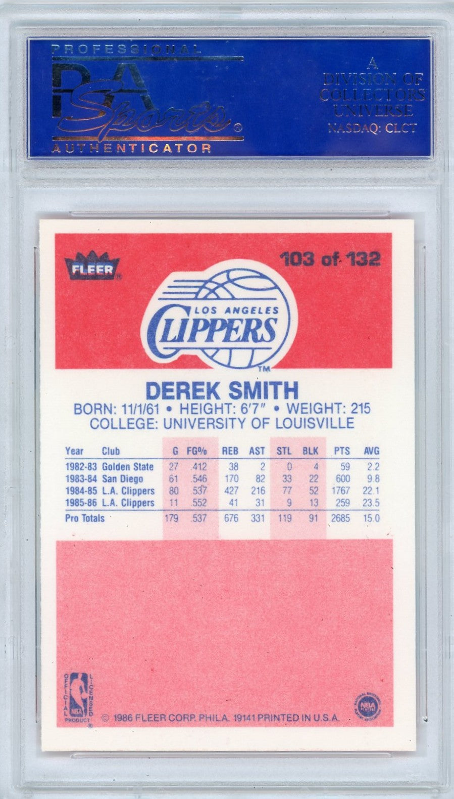 1986 Fleer Derek Smith #103 PSA 9