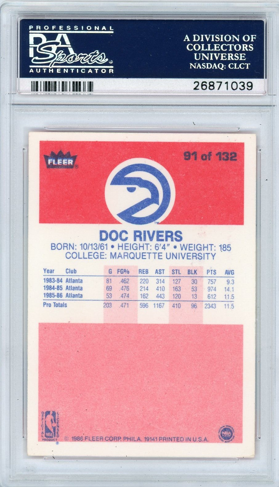 1986 Fleer Doc Rivers #91 PSA 9