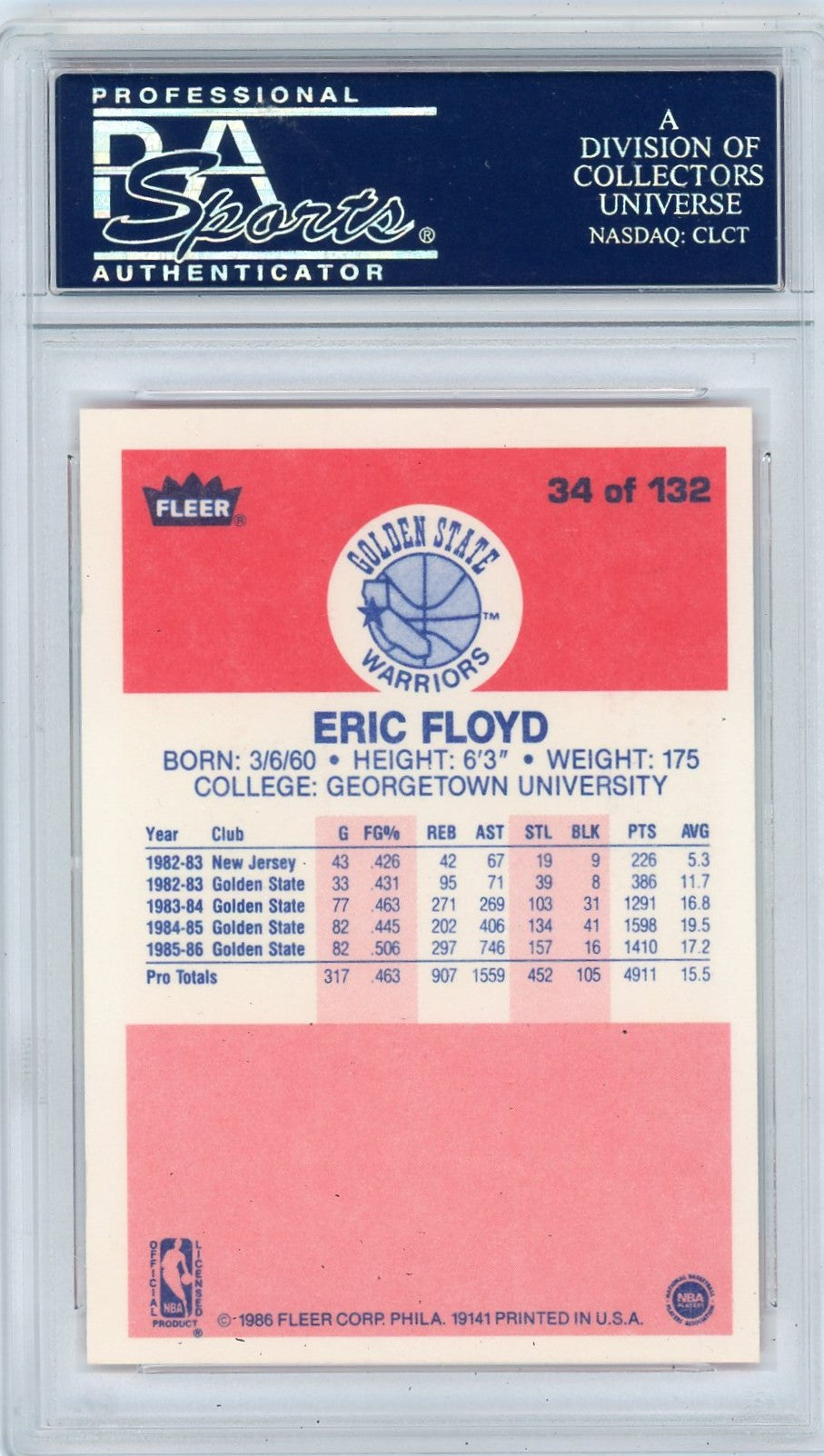 1986 Fleer Eric Floyd #34 PSA 9