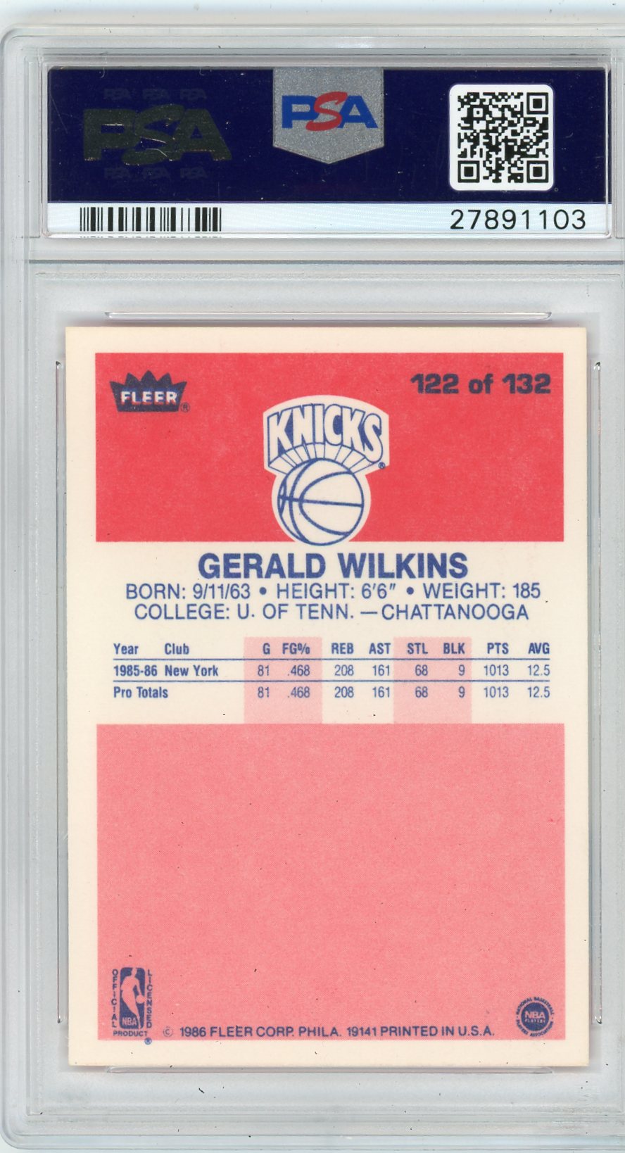 1986 Fleer Gerald Wilkins #122 PSA 9
