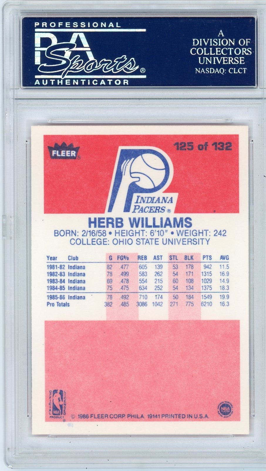 1986 Fleer Herb Williams #125 PSA 9