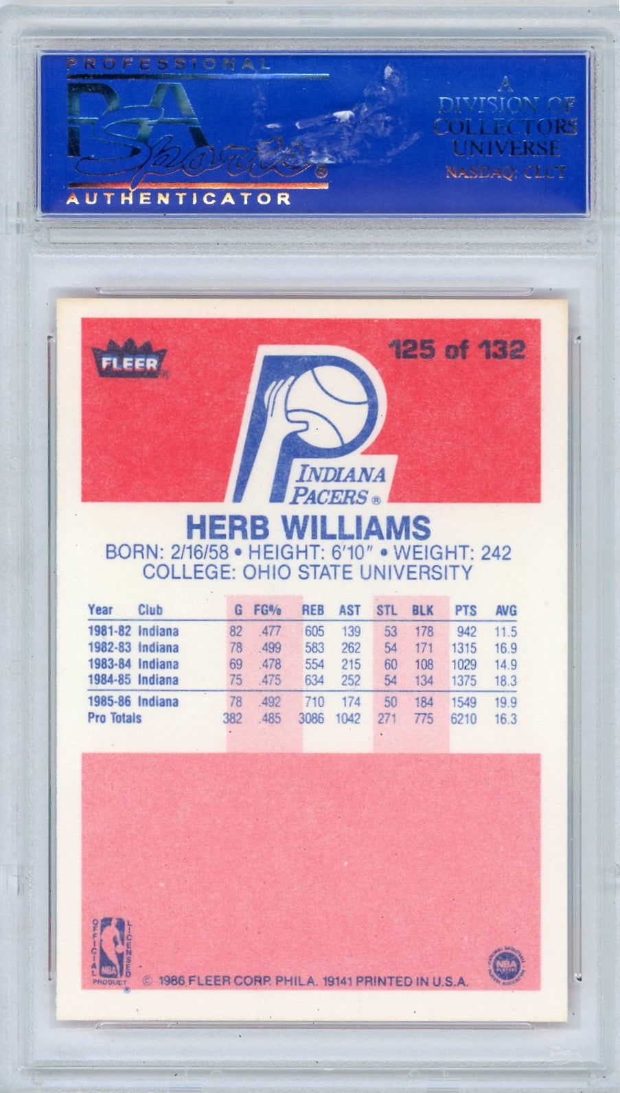 1986 Fleer Herb Williams #125 PSA 10