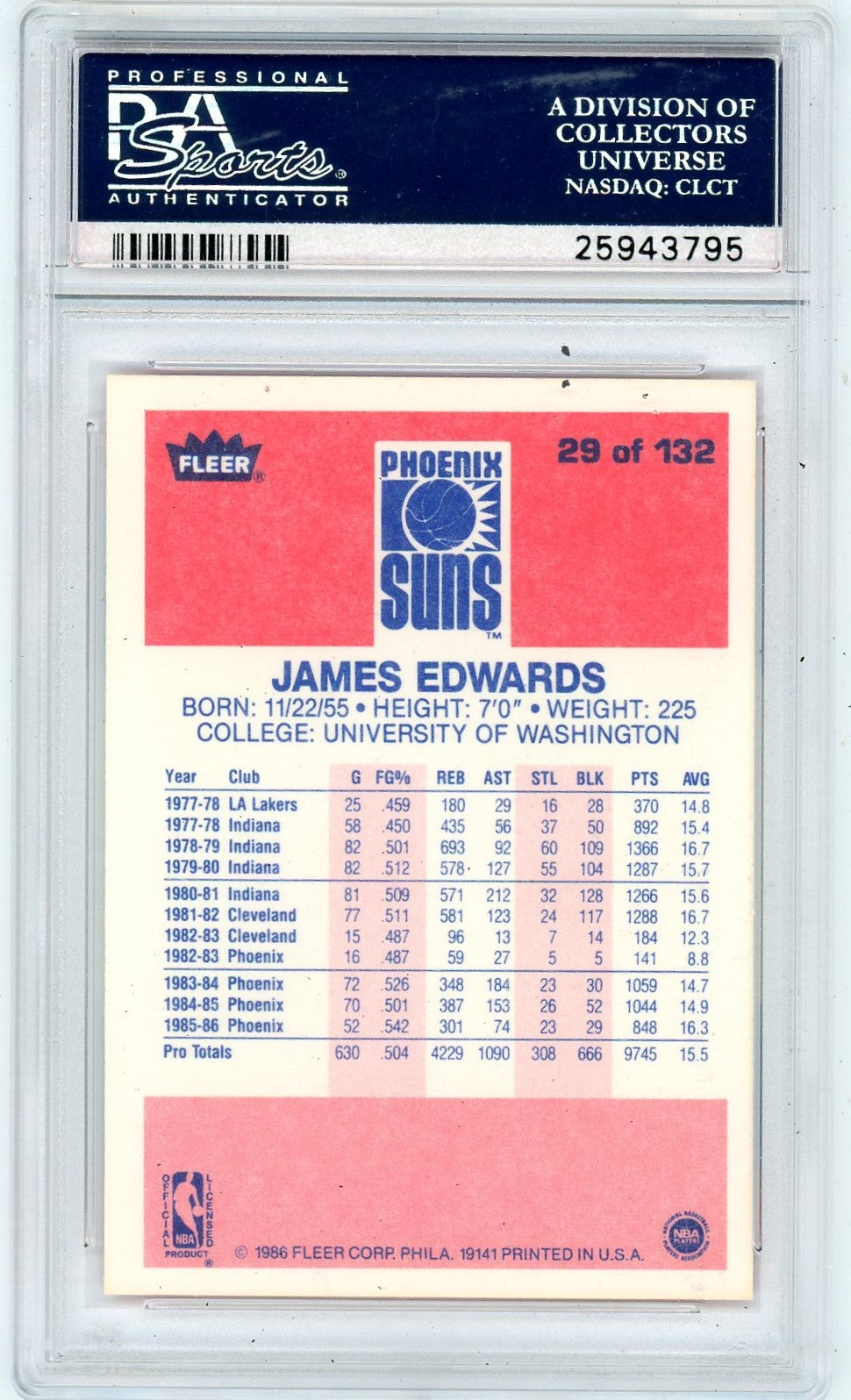 1986 Fleer James Edwards #29 PSA 10