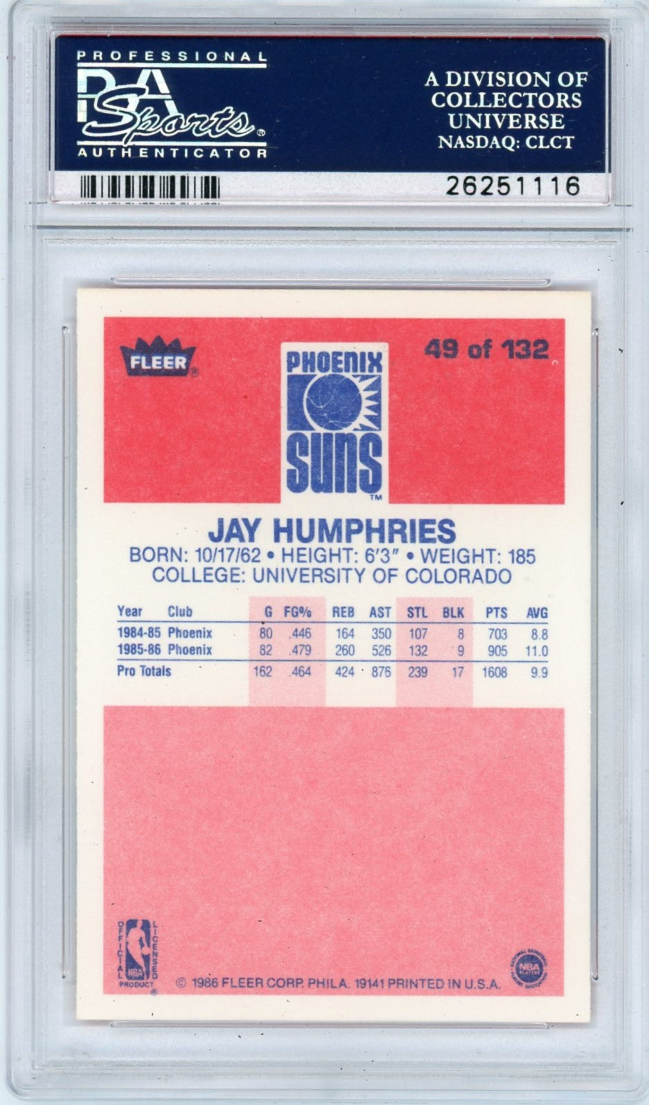 1986 Fleer Jay Humphries #49 PSA 9