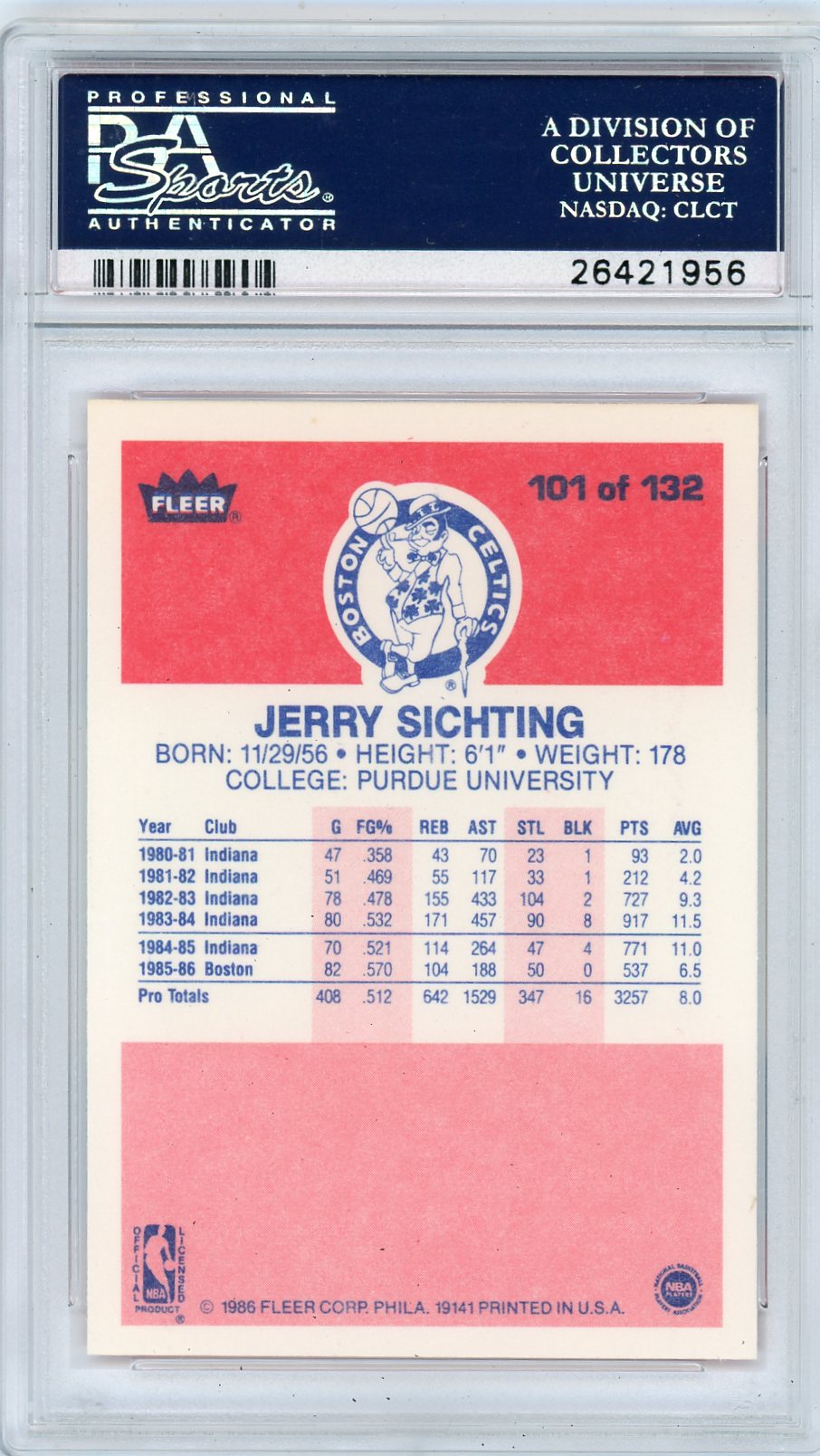 1986 Fleer Jerry Sichting #101 PSA 9