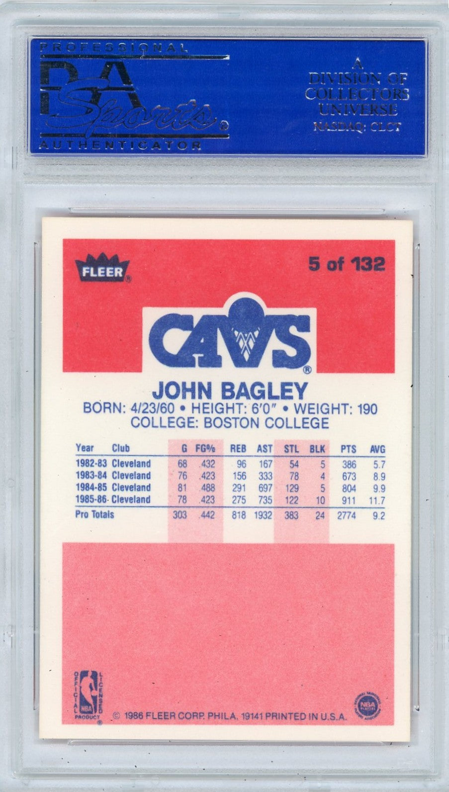 1986 Fleer John Bagley #5 PSA 9