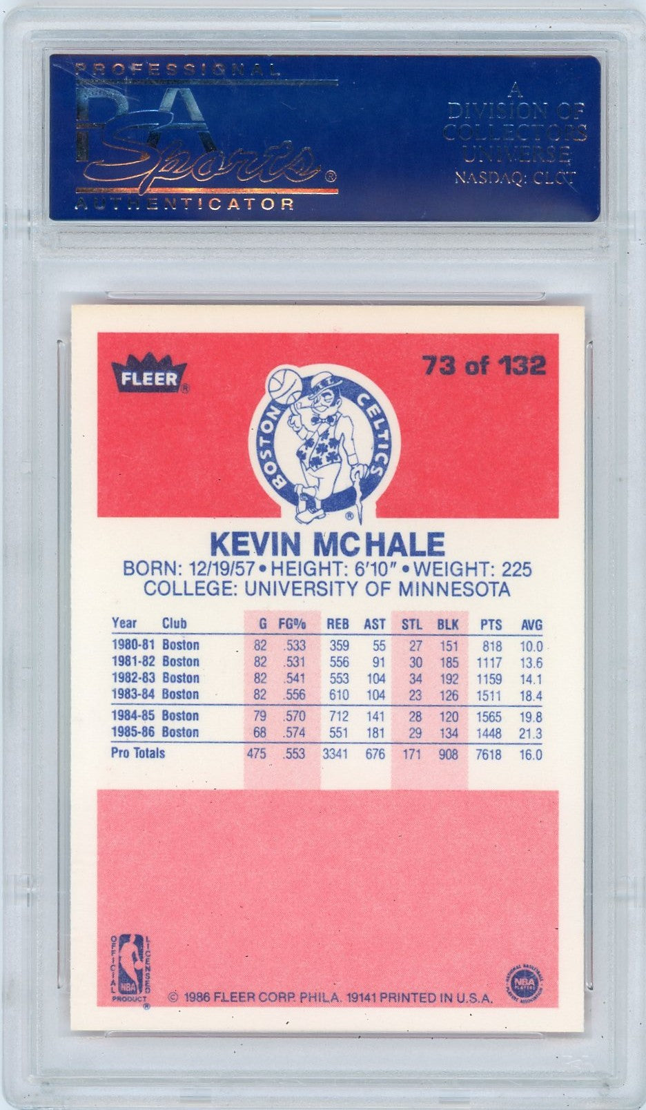 1986 Fleer Kevin Mchale #73 PSA 9