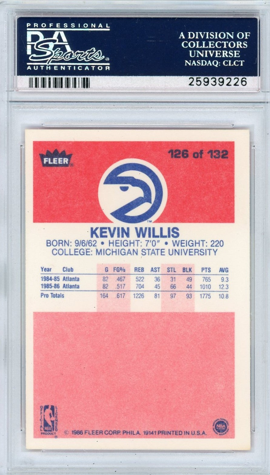 1986 Fleer Kevin Willis #126 PSA 9