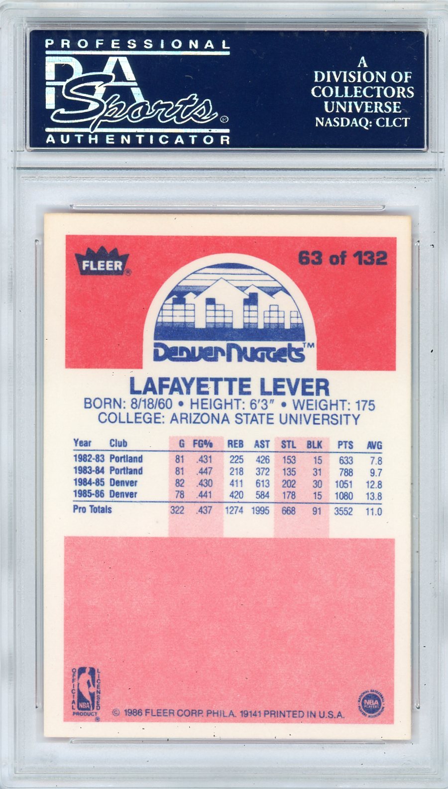 1986 Fleer Lafayette Lever #63 PSA 9