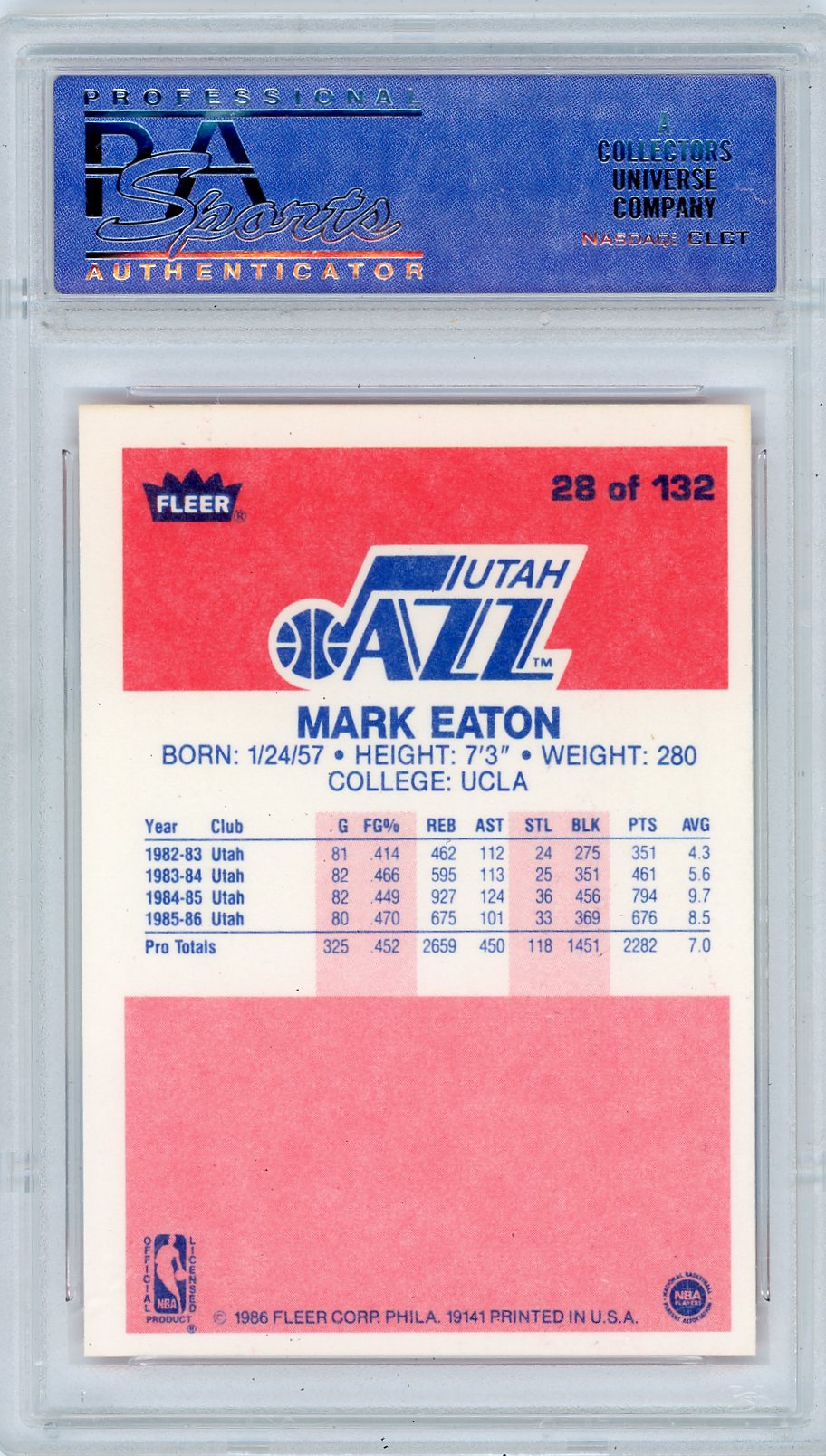 1986 Fleer Mark Eaton #28 PSA 9