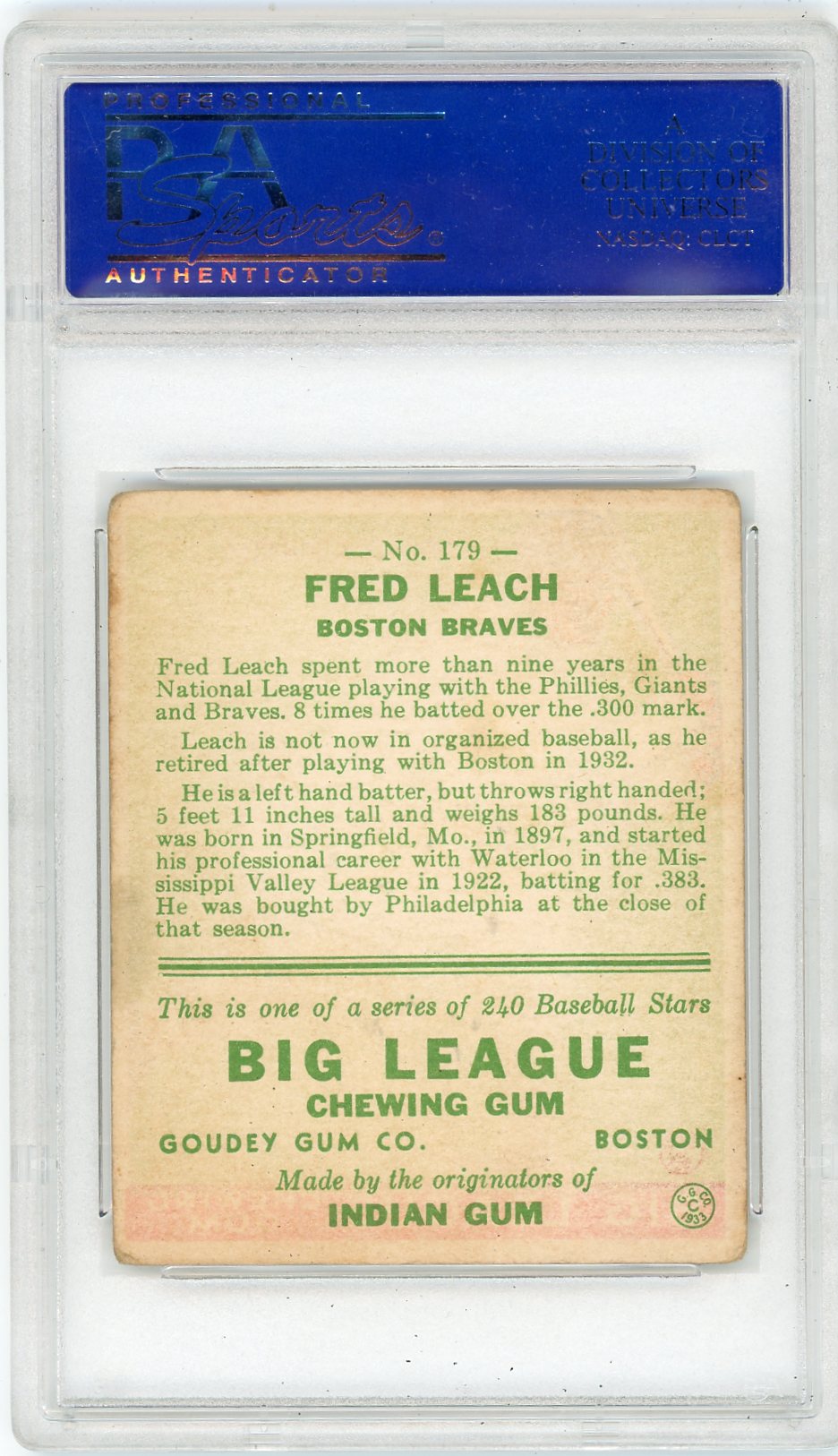 1933 Goudey Fred Leach #179 PSA 3