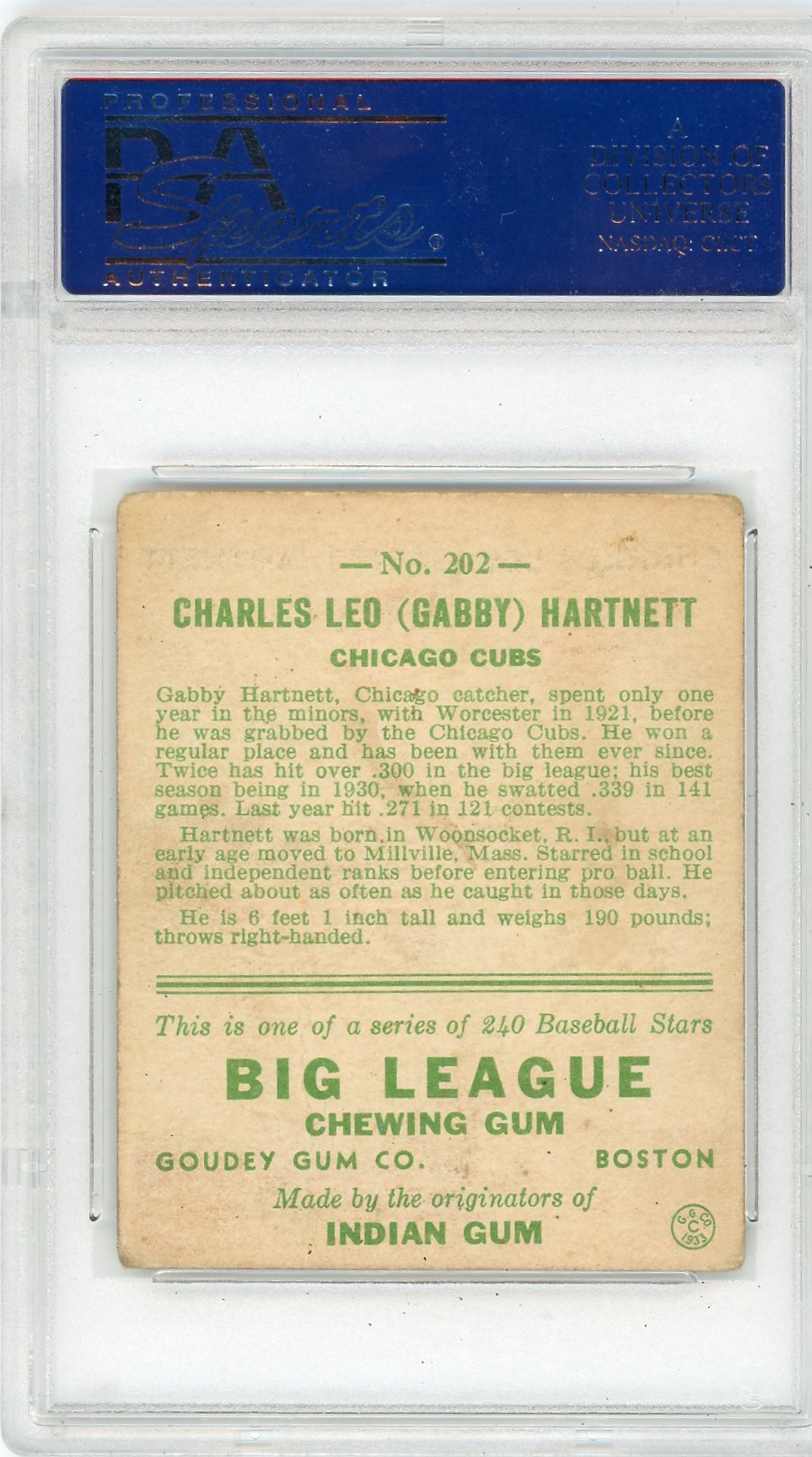 1933 Goudey Gabby Hartnett #202 PSA 3 MC