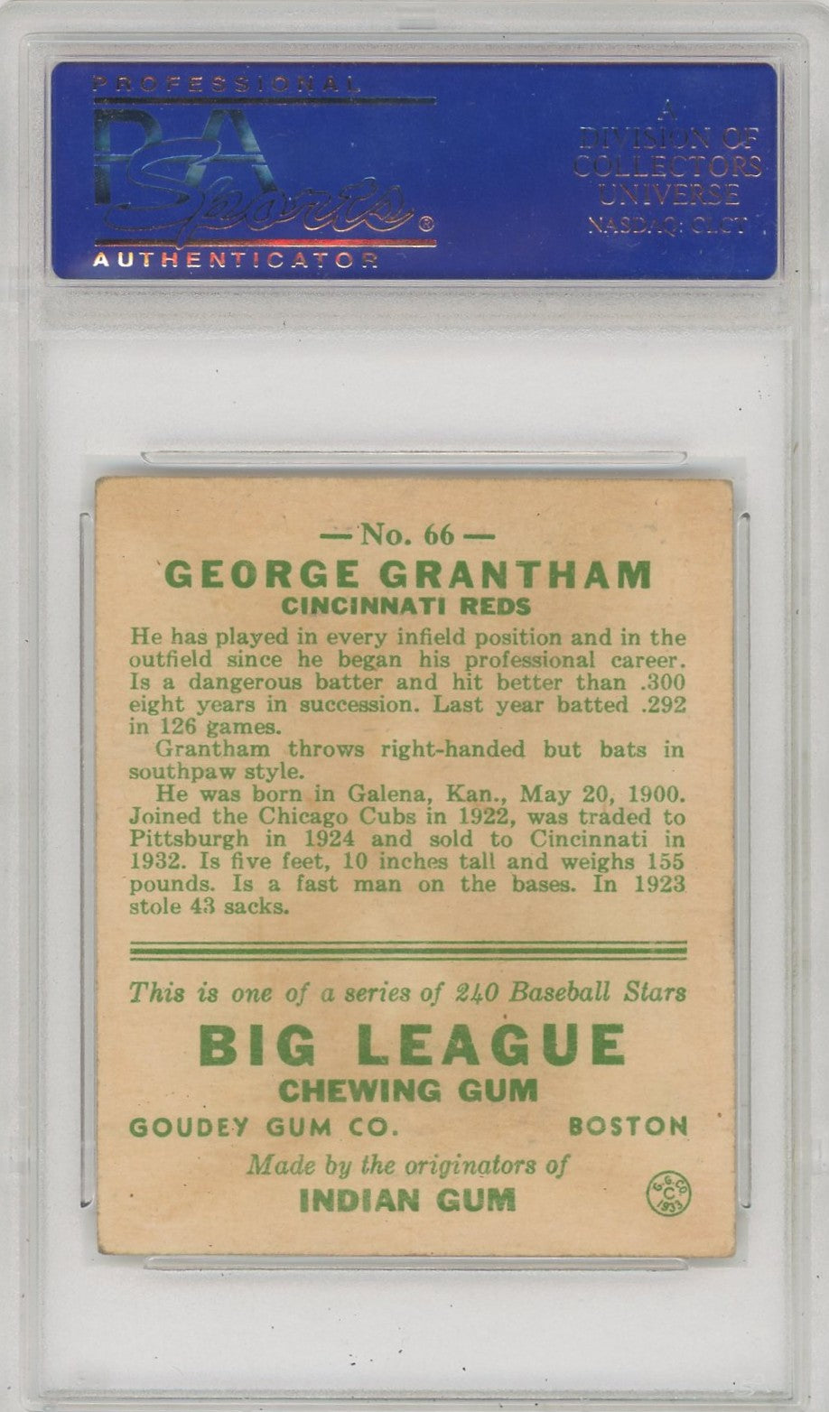 1933 Goudey George Grantham #66 PSA 4