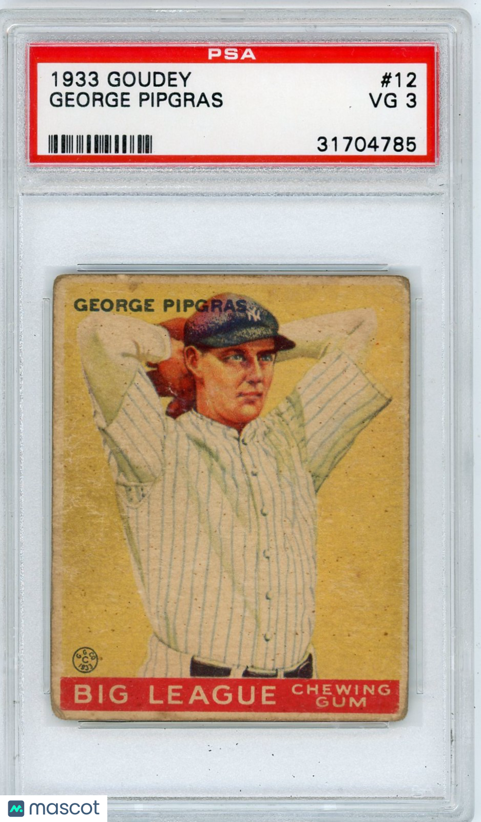1933 Goudey George Pipgras #12 PSA 3