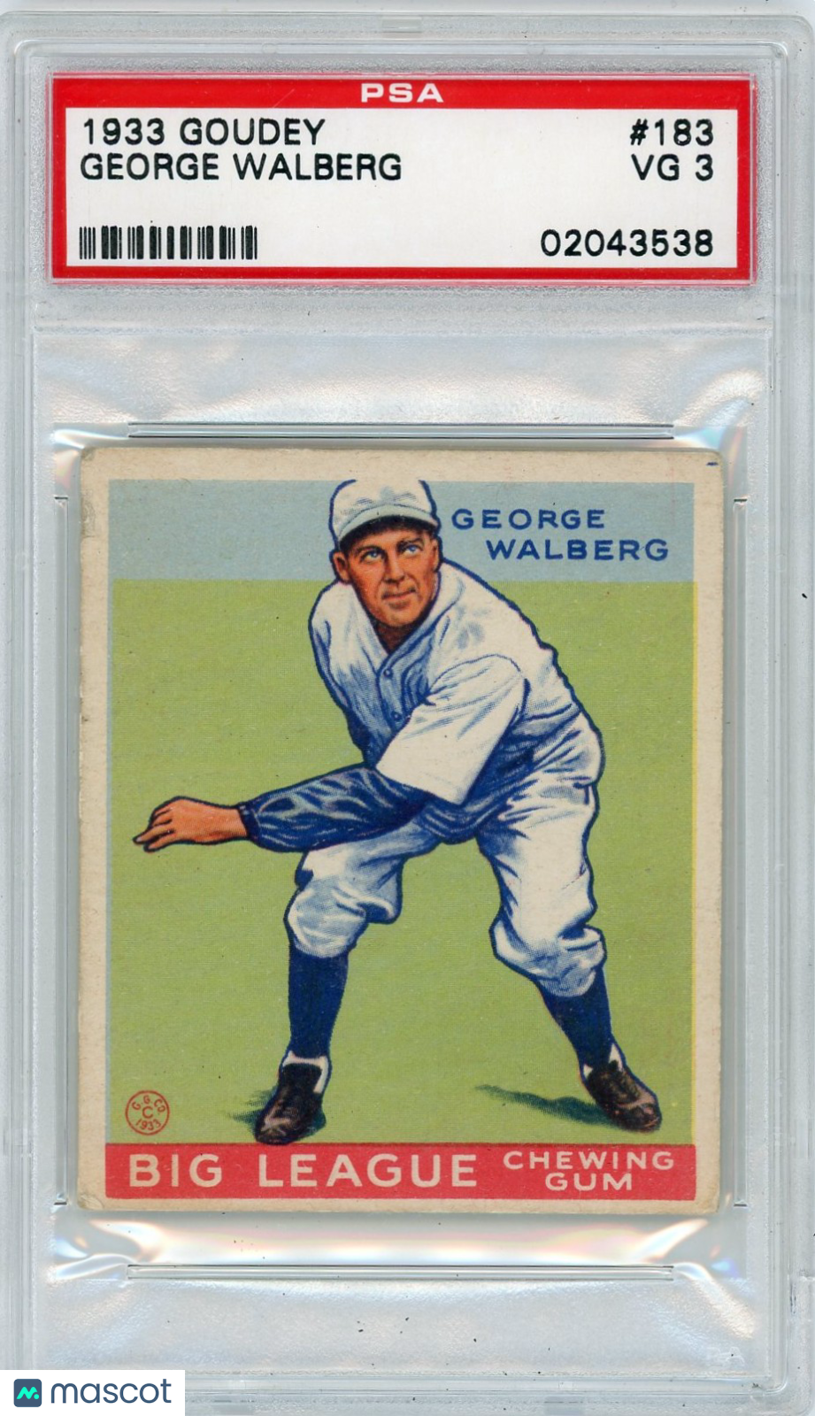 1933 Goudey George Walberg #183 PSA 3