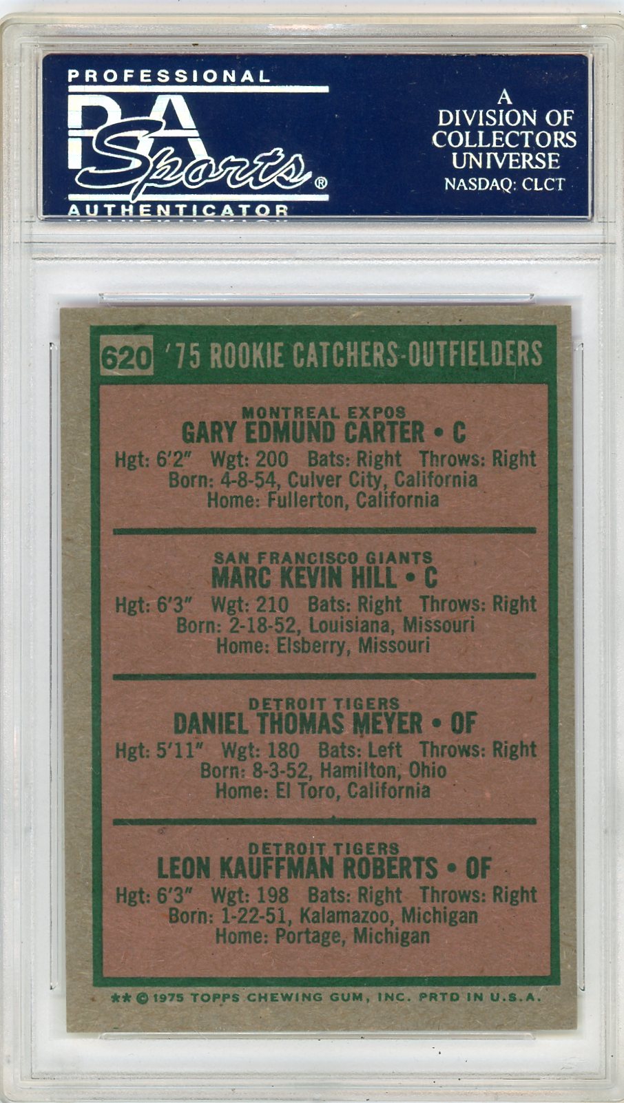 1975 Topps Rookie Catchers- #620 Outfielders PSA 7