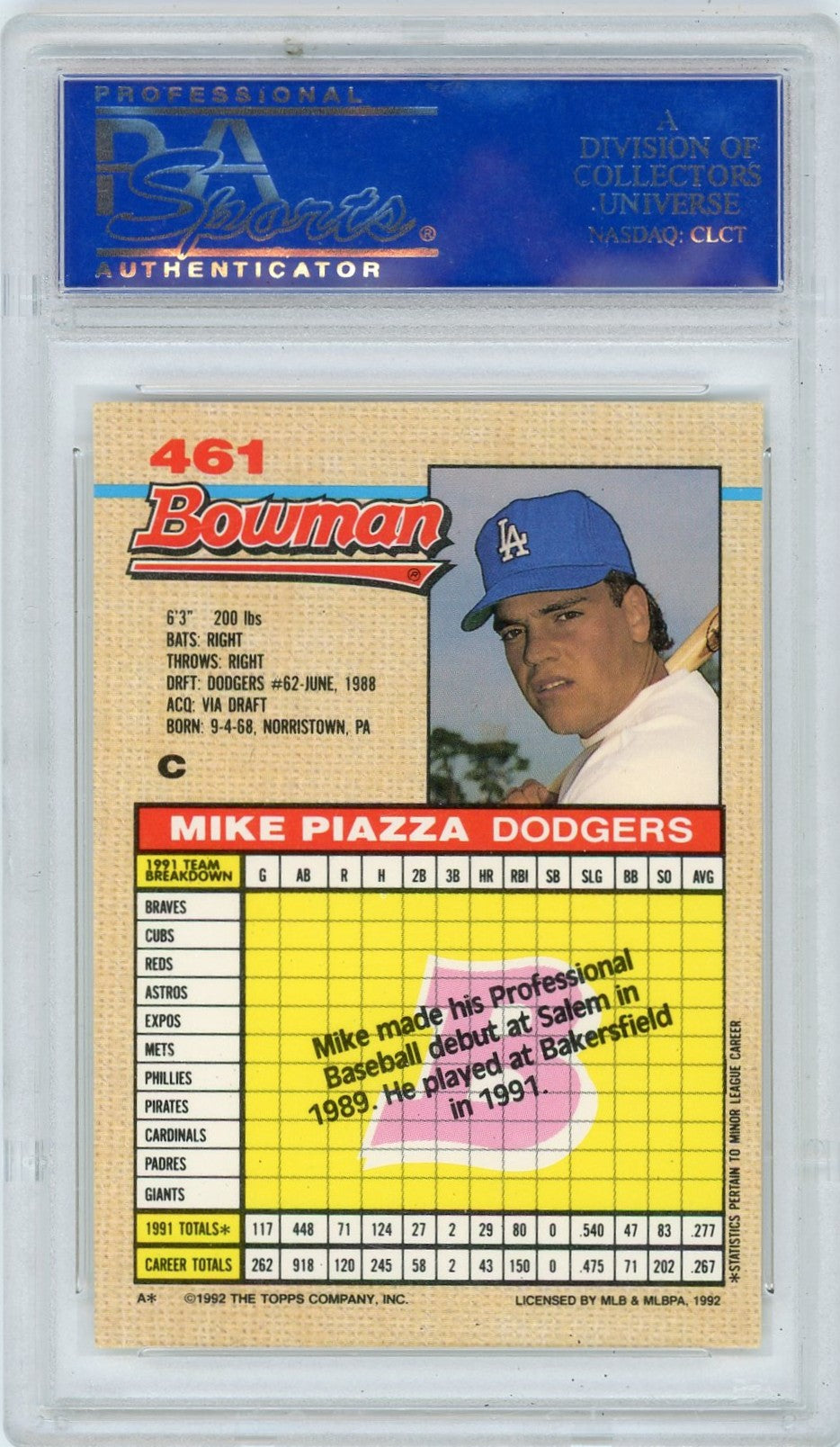 1992 Bowman Mike Piazza #461 PSA 9