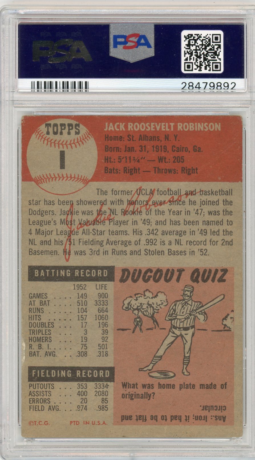 1953 Topps Jackie Robinson #1 PSA 3