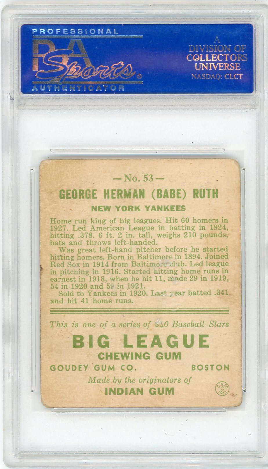 1933 Goudey Babe Ruth #53 PSA 2