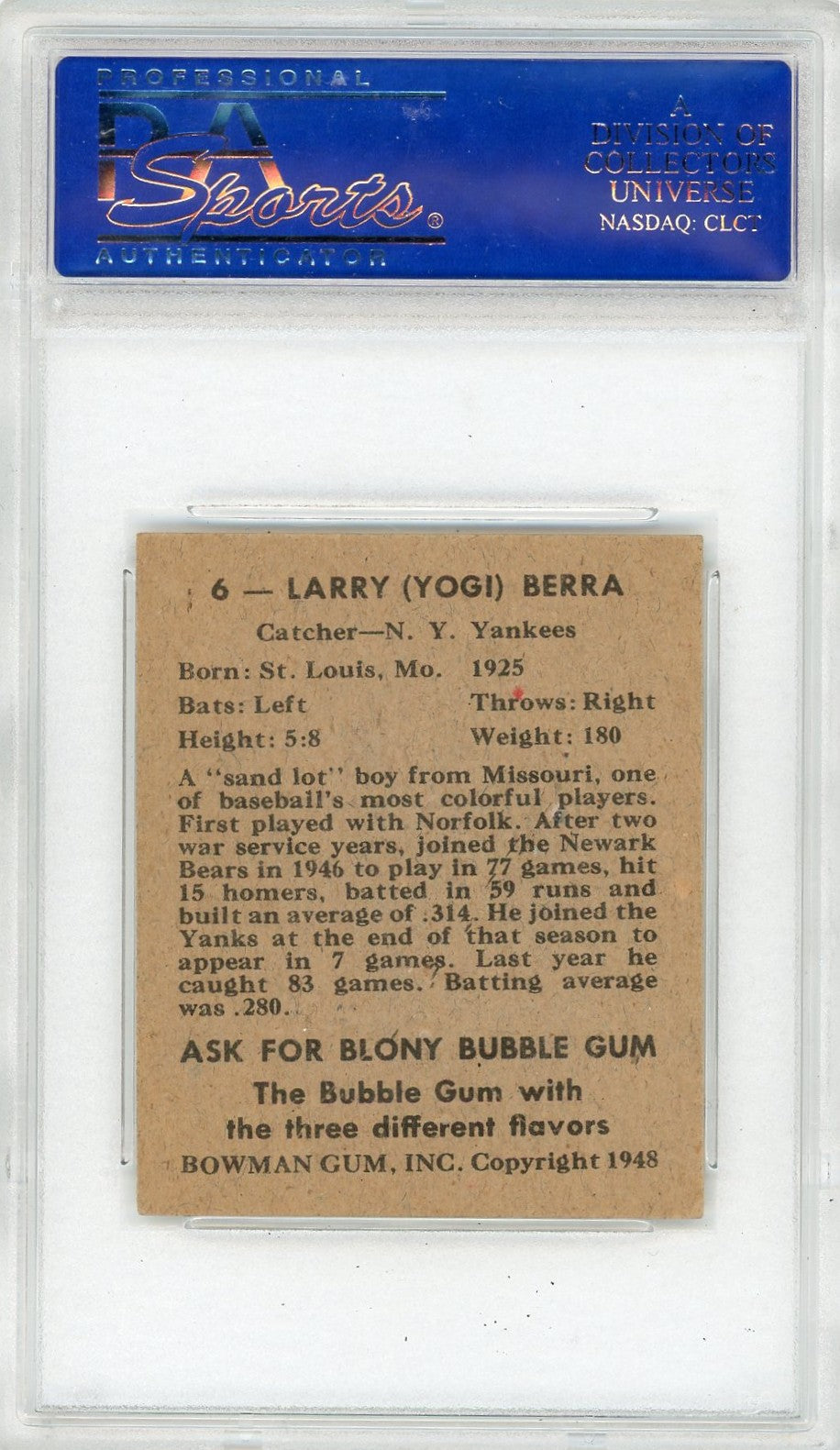 1948 Bowman Yogi Berra #6 PSA 6