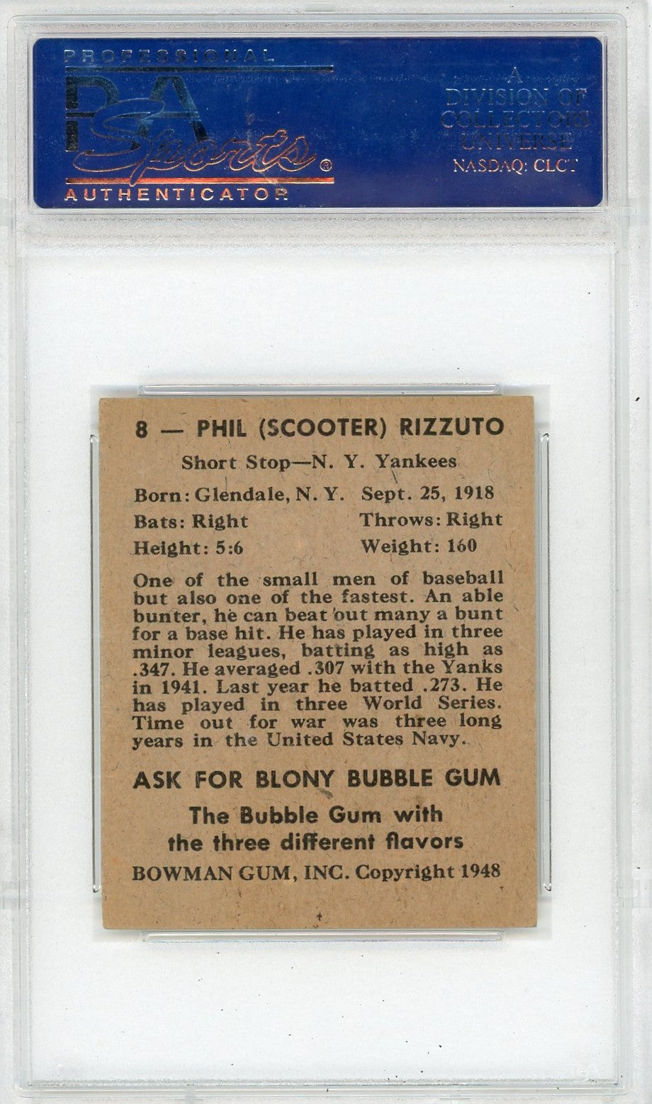 1948 Bowman Phil Rizzuto #8 PSA 6.5