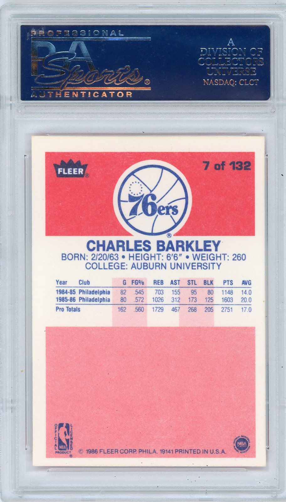 1986 Fleer Charles Barkley #7 PSA 9