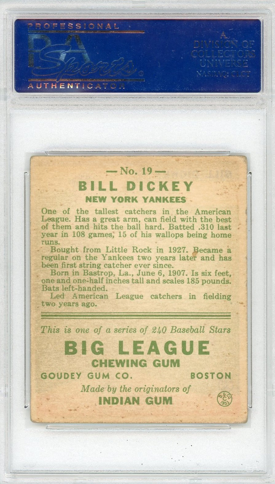 1933 Goudey Bill Dickey #19 PSA 4