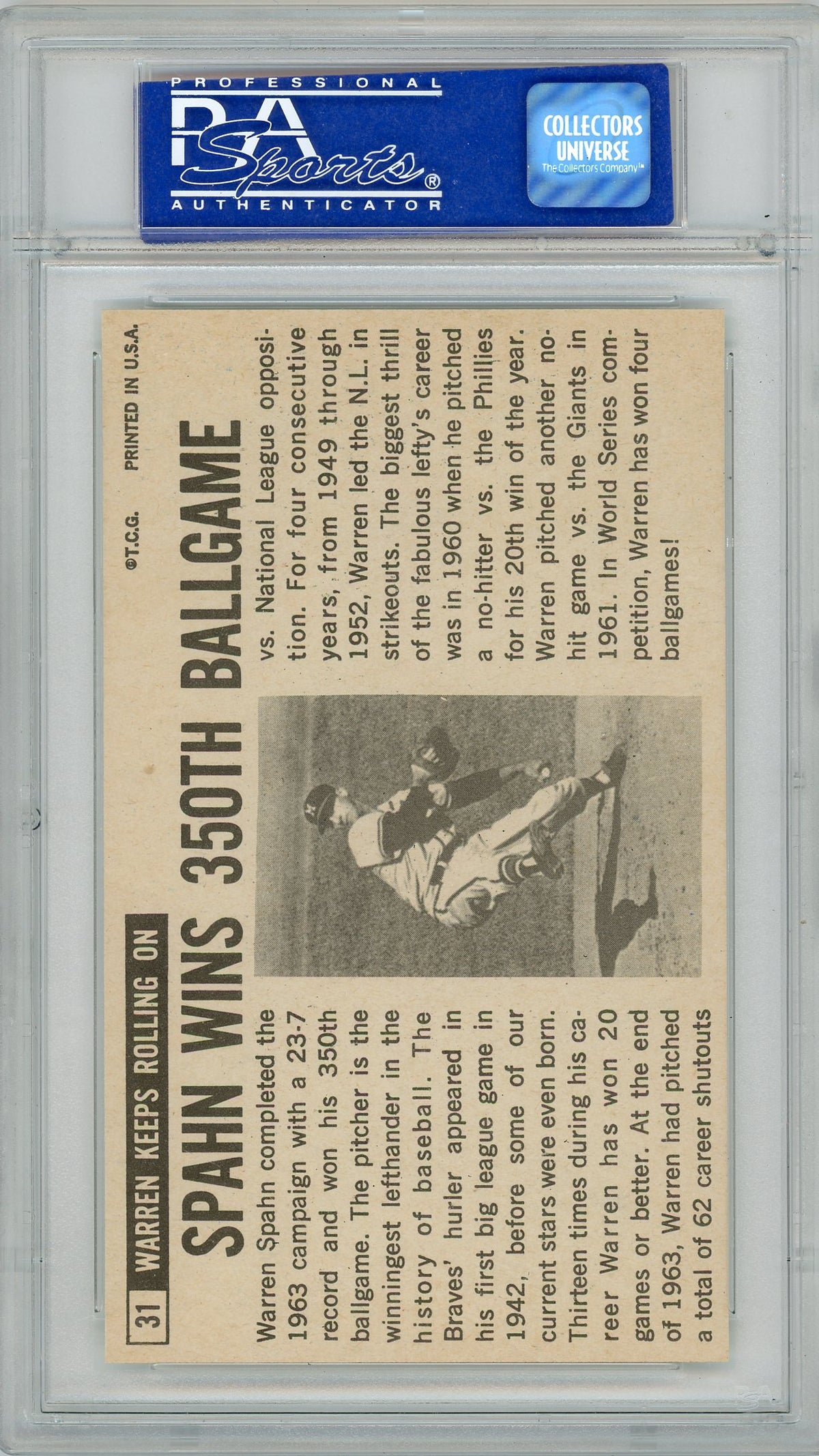 1964 Topps Giants Warren Spahn #31 PSA 8