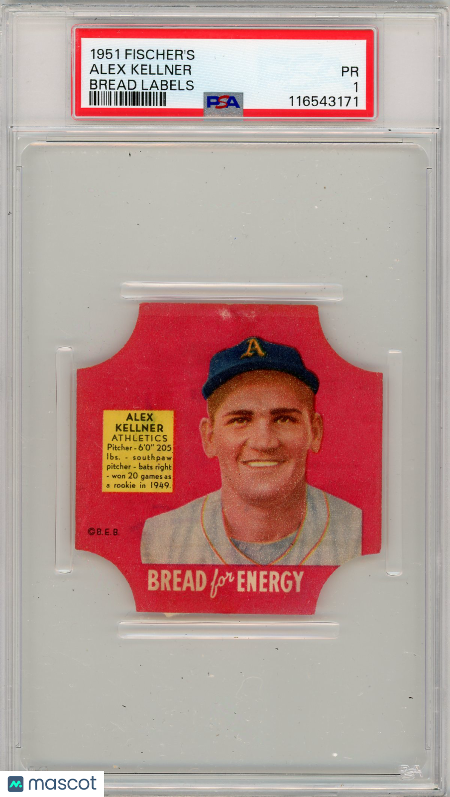 1951 Fischer's Bread Labels Alex Kellner PSA 1