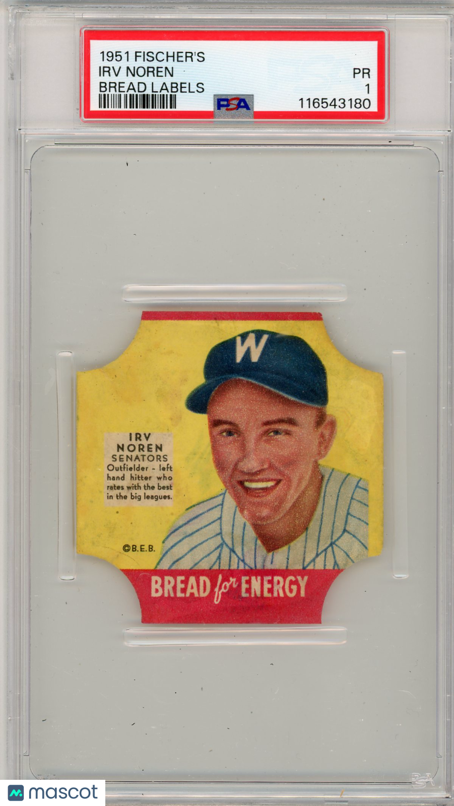 1951 Fischer's Bread Labels Irv Noren PSA 1