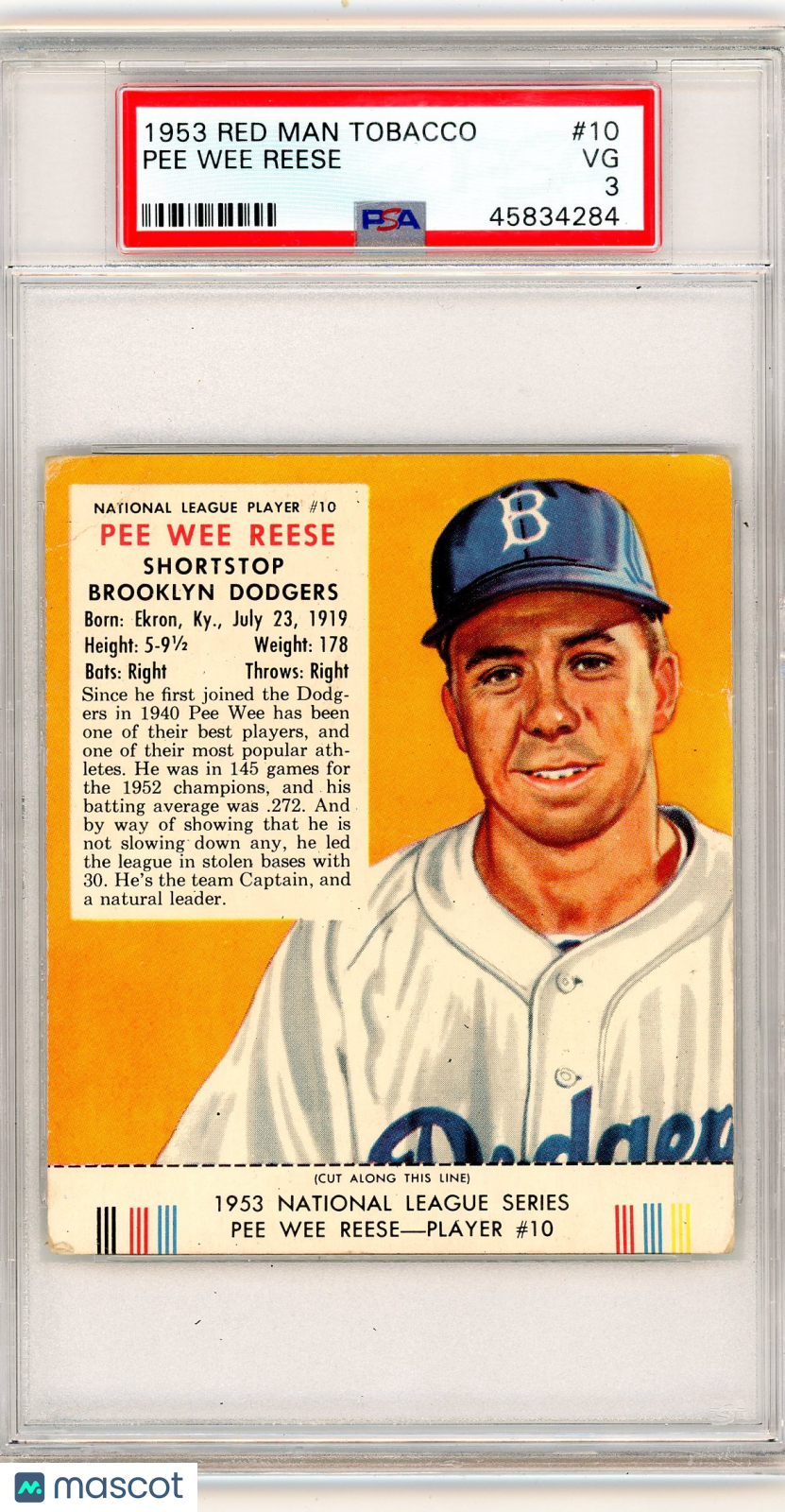 1953 Red Man Tobacco Pee Wee Reese #10 PSA 3
