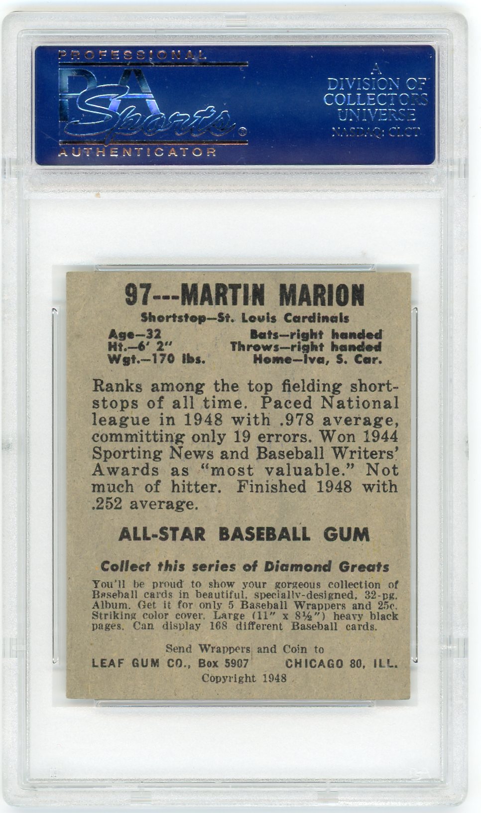 1948 Leaf Martin Marion #97 PSA 6