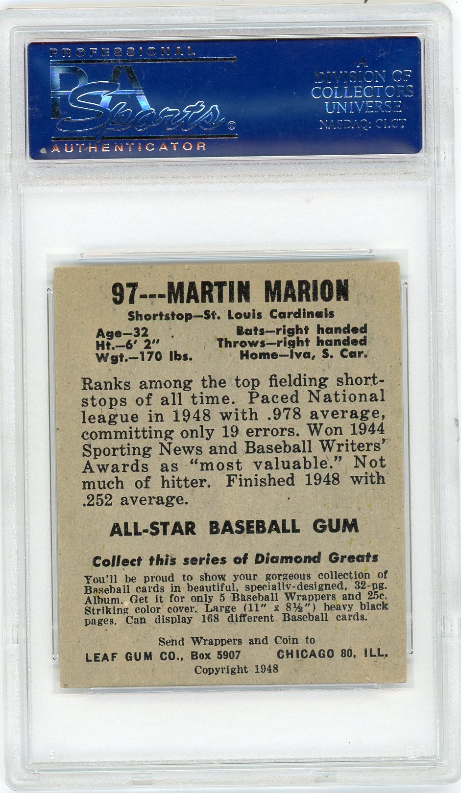 1948 Leaf Martin Marion #97 PSA 6