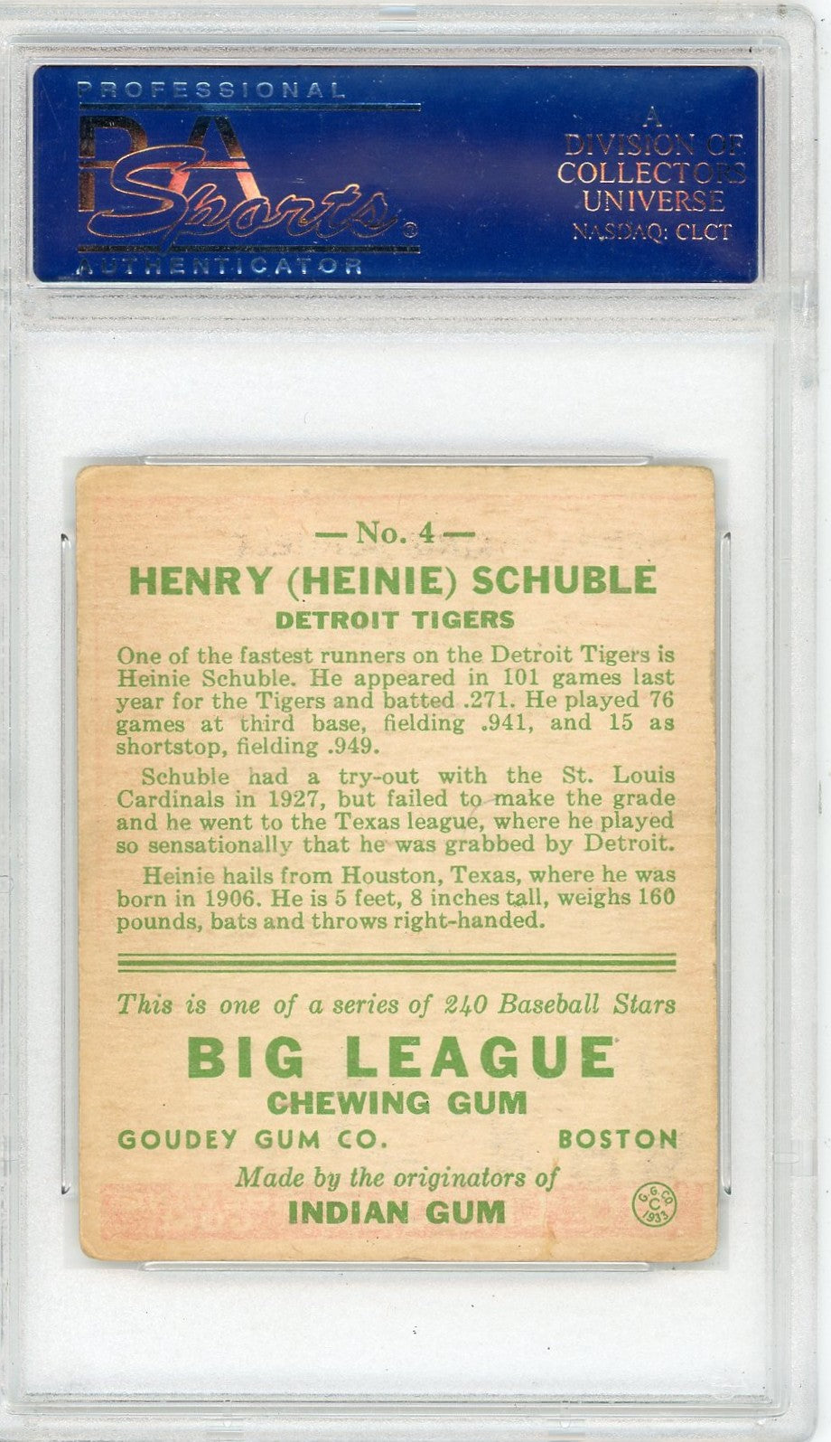 1933 Goudey Heinie Schuble #4 PSA 3