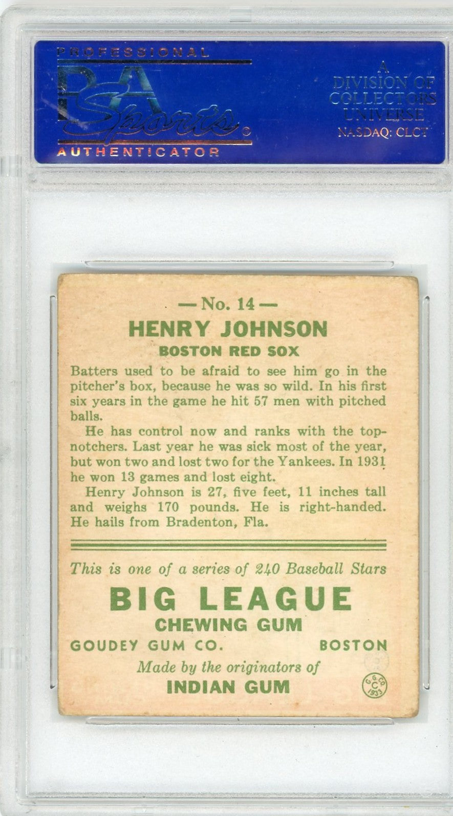 1933 Goudey Henry Johnson #14 PSA 3