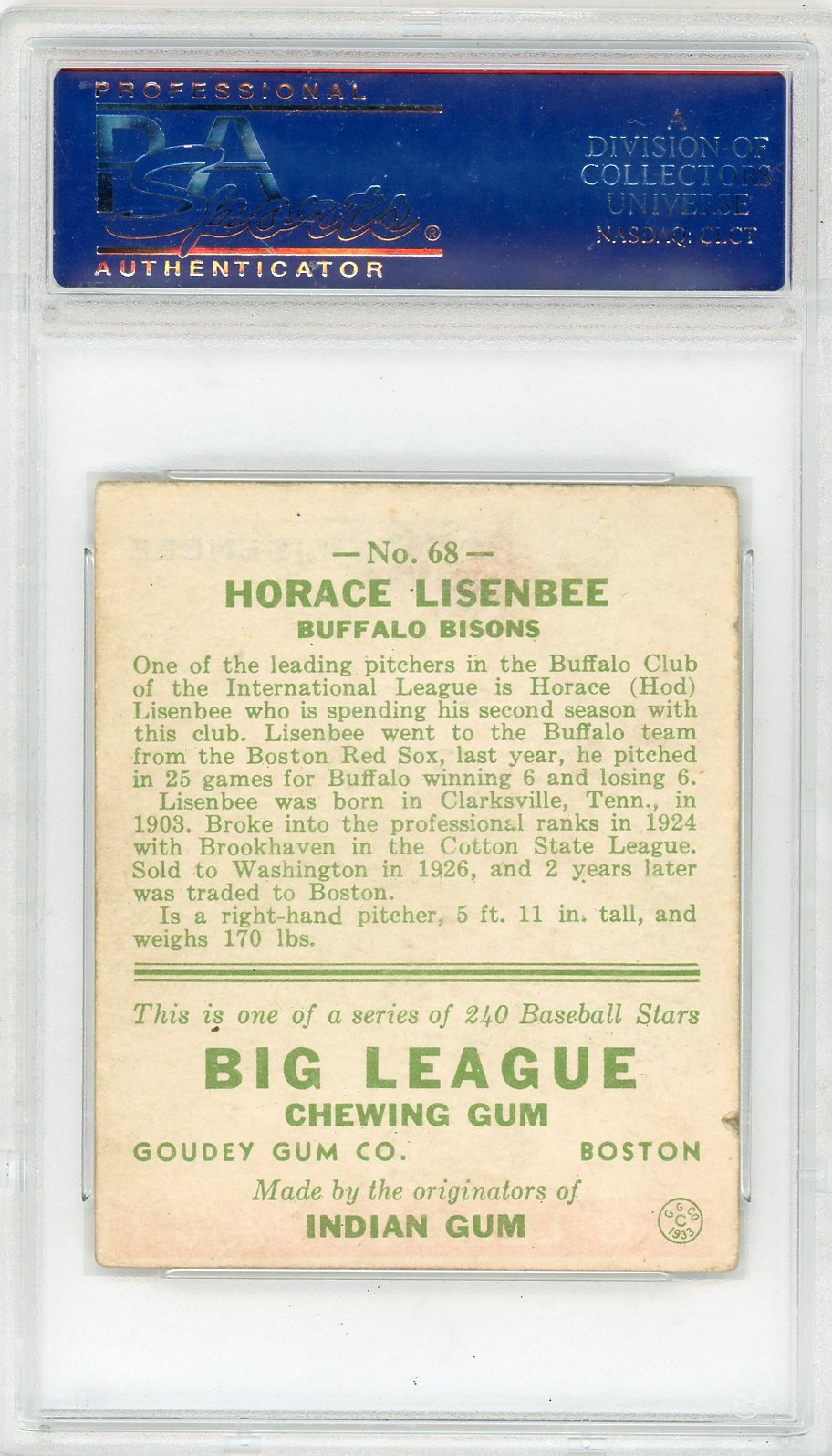 1933 Goudey Horace Lisenbee #68 PSA 4