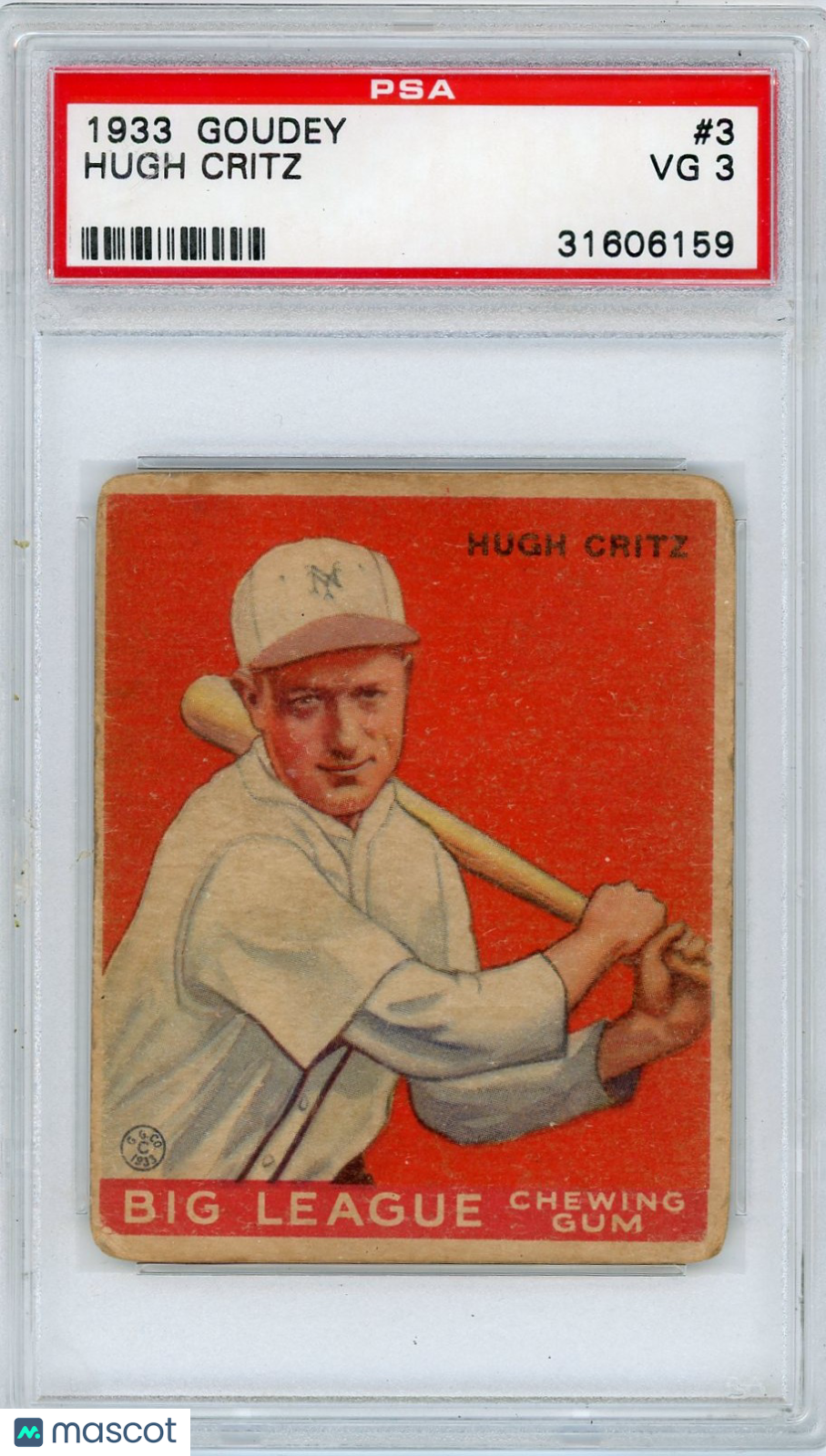 1933 Goudey Hugh Critz #3 PSA 3