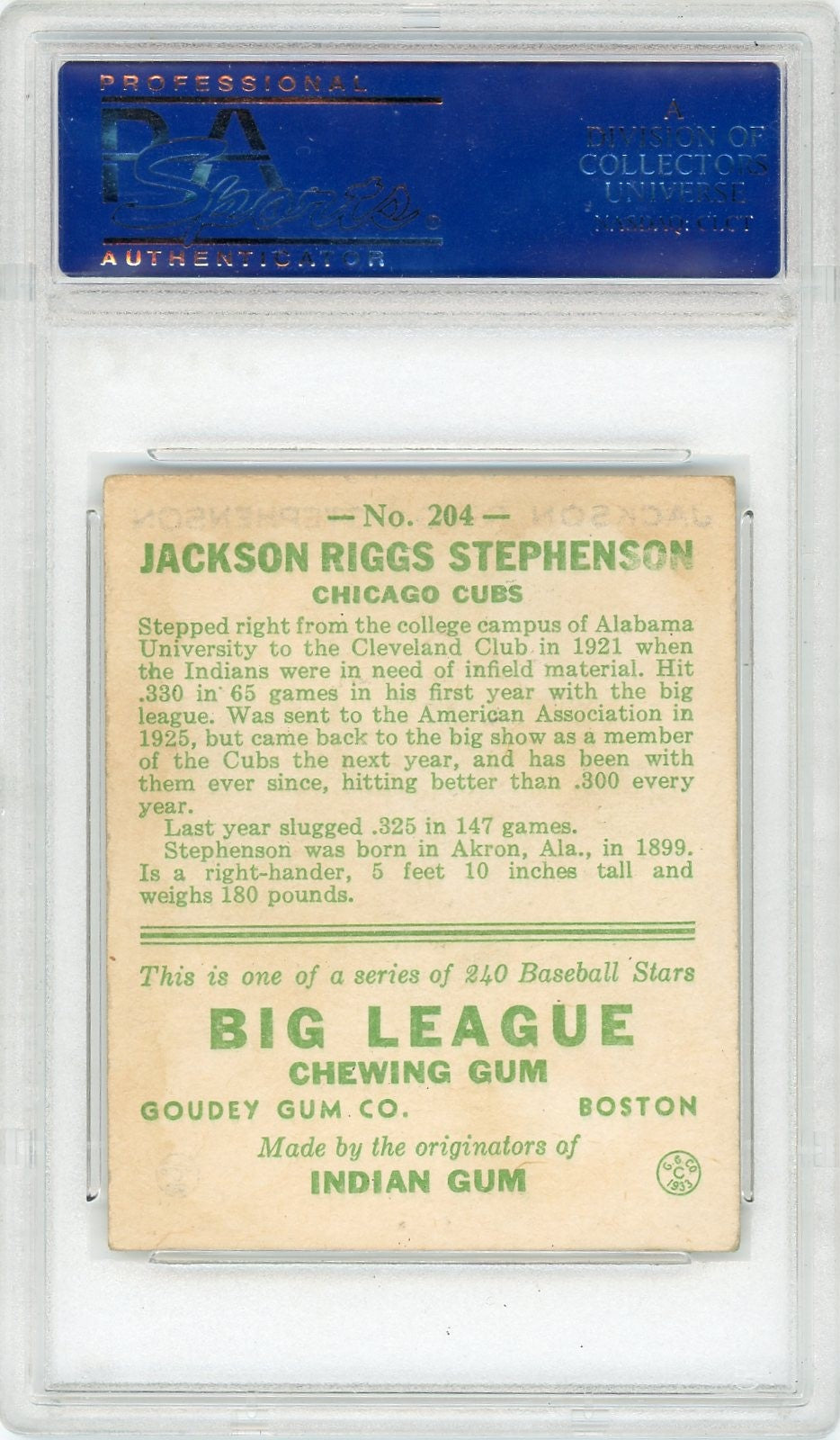1933 Goudey Jackson Stephenson #204 PSA 4