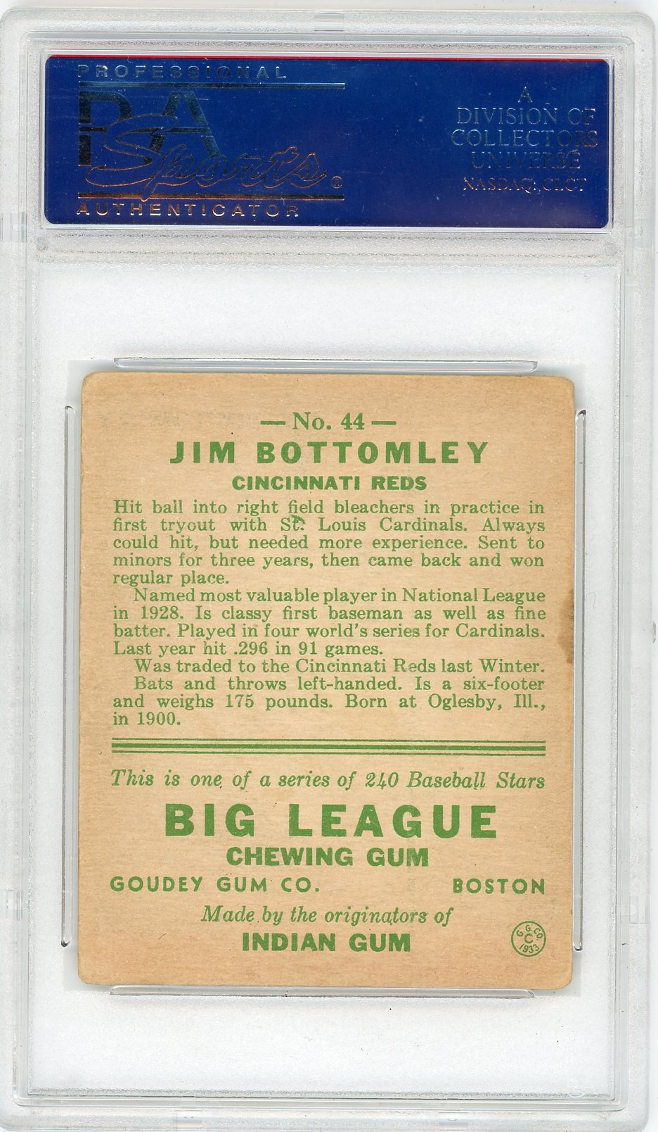 1933 Goudey Jim Bottomley #44 PSA 3