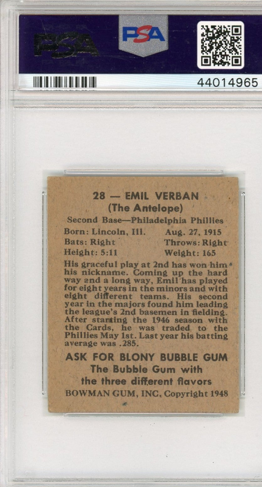 1948 Bowman Emil Verban #28 PSA 5