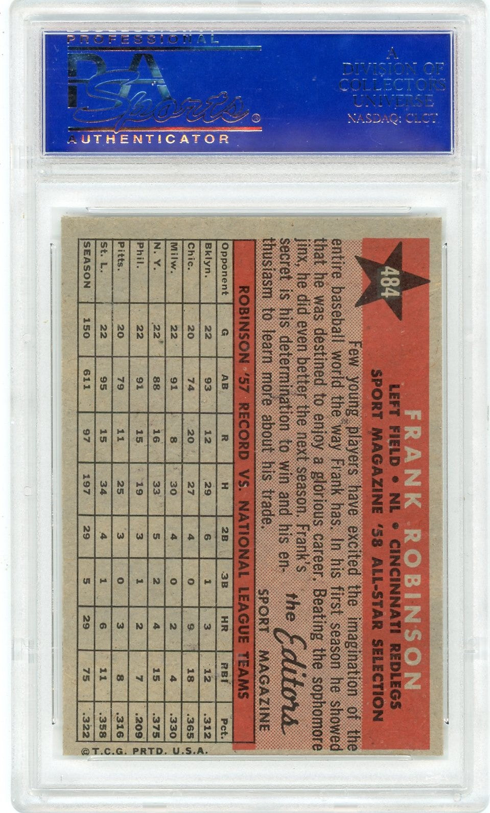 1958 Topps Frank Robinson #484 All Star PSA 8