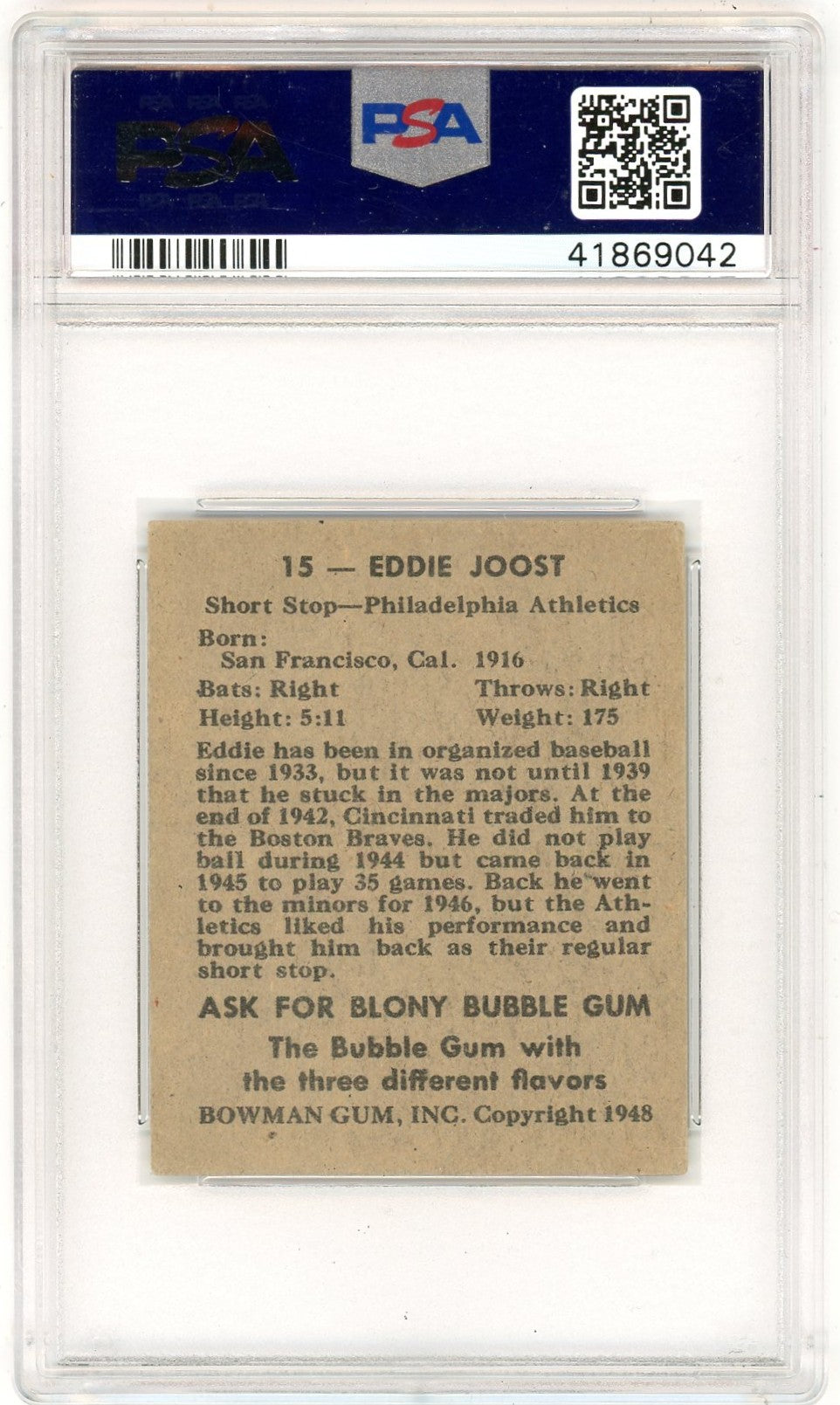 1948 Bowman Eddie Joost #15 PSA 5