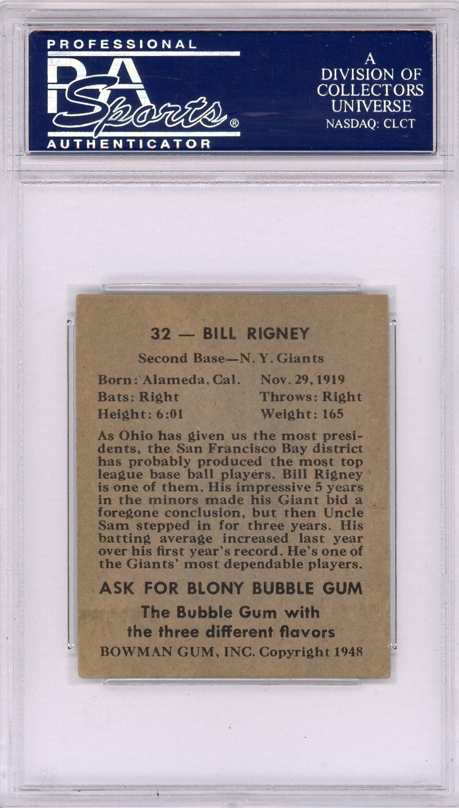 1948 Bowman Bill Rigney #32 PSA 4.5