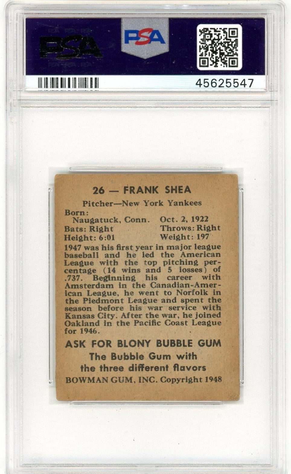 1948 Bowman Frank Shea #26 PSA 4