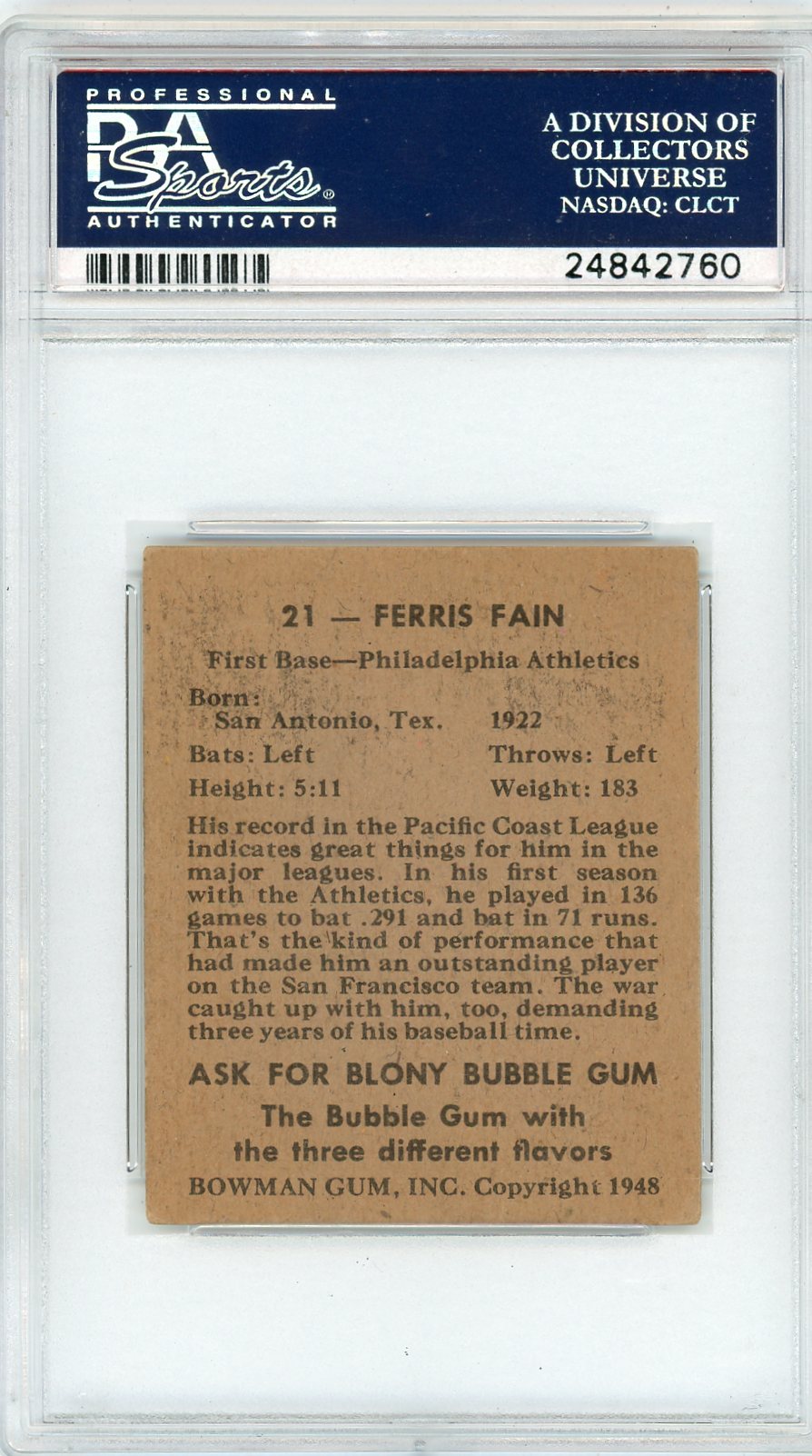 1948 Bowman Ferris Fain #21 PSA 4