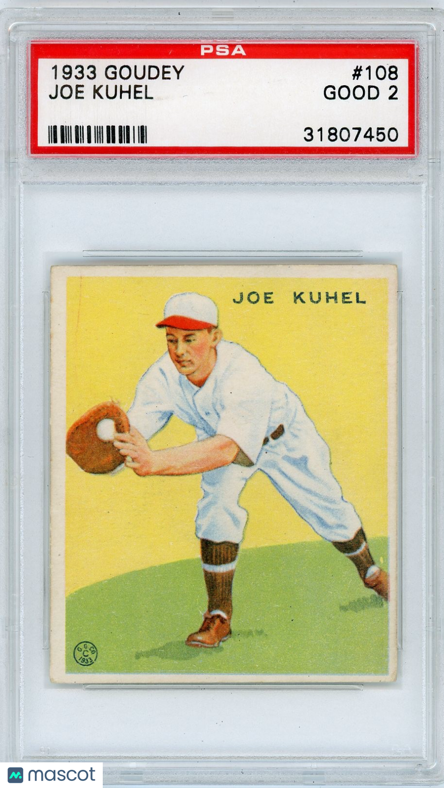 1933 Goudey Joe Kuhel #108 PSA 2