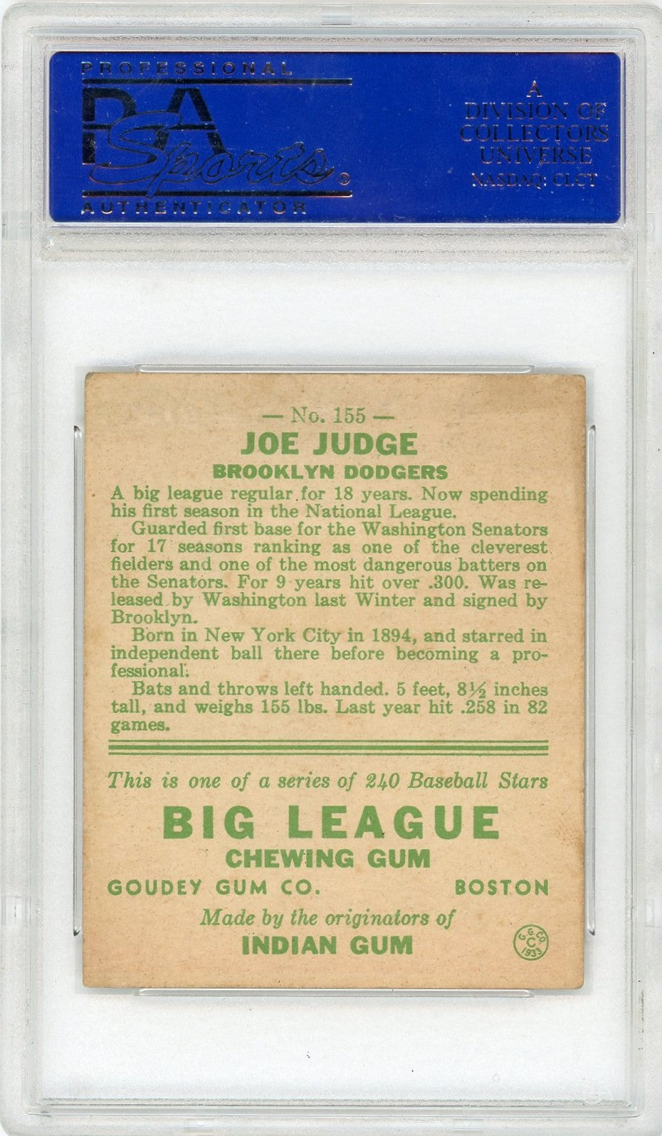 1933 Goudey Joe Judge #155 PSA 4