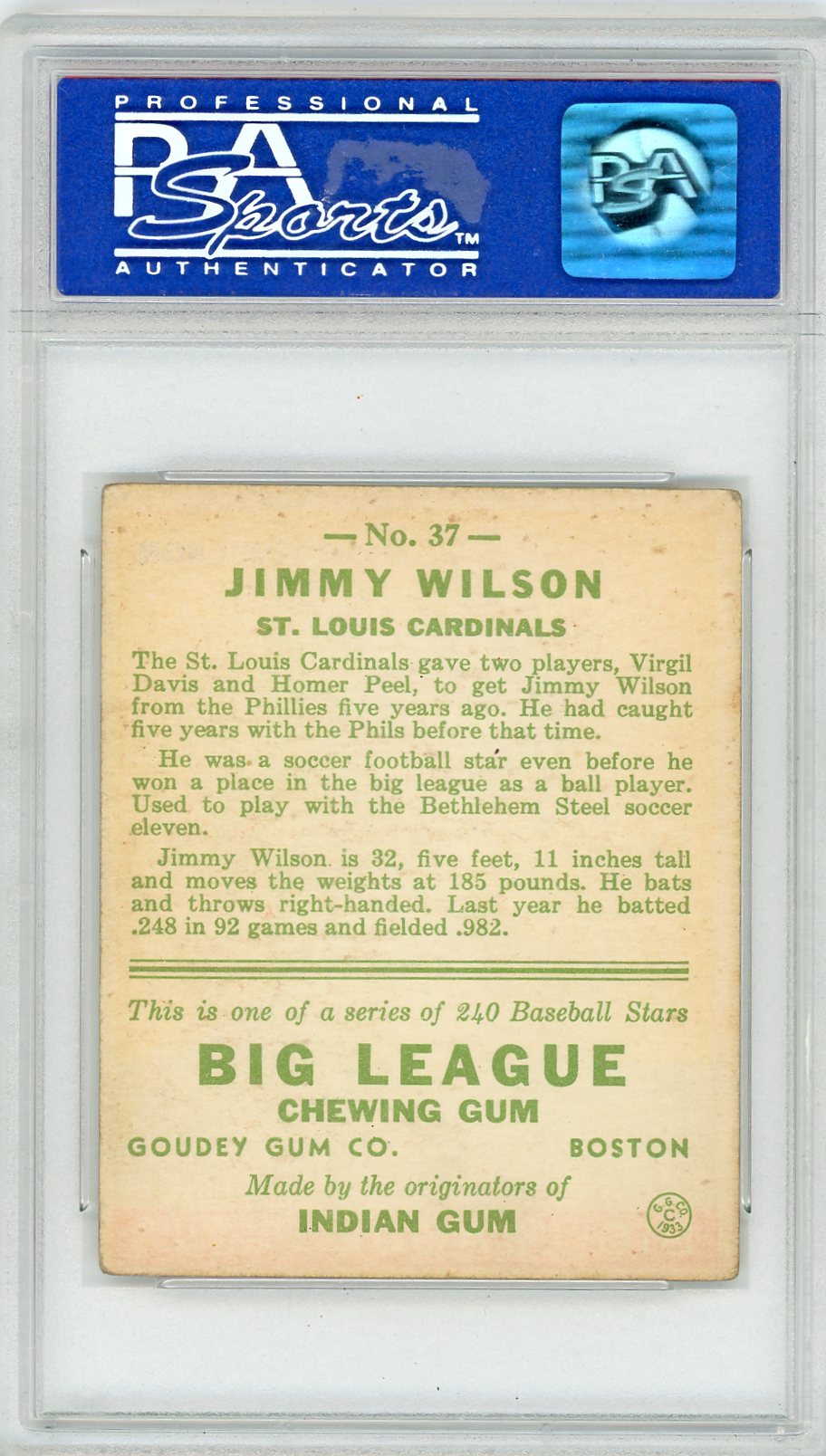 1933 Goudey Jimmy Wilson #37 PSA 4